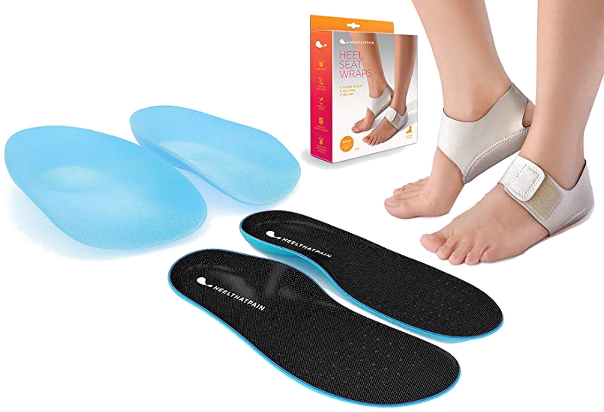Heel That Pain Gel Insoles for Plantar Fasciitis Relief (Men's 13-15) | High Arch Support Insoles for Foot Pain (Men's 9.5-12, Women's 11.5+) | Heel Seat Wraps for Comfort & Support (Men's 13-15) - Ideal for Running, Walking & Standing All Day