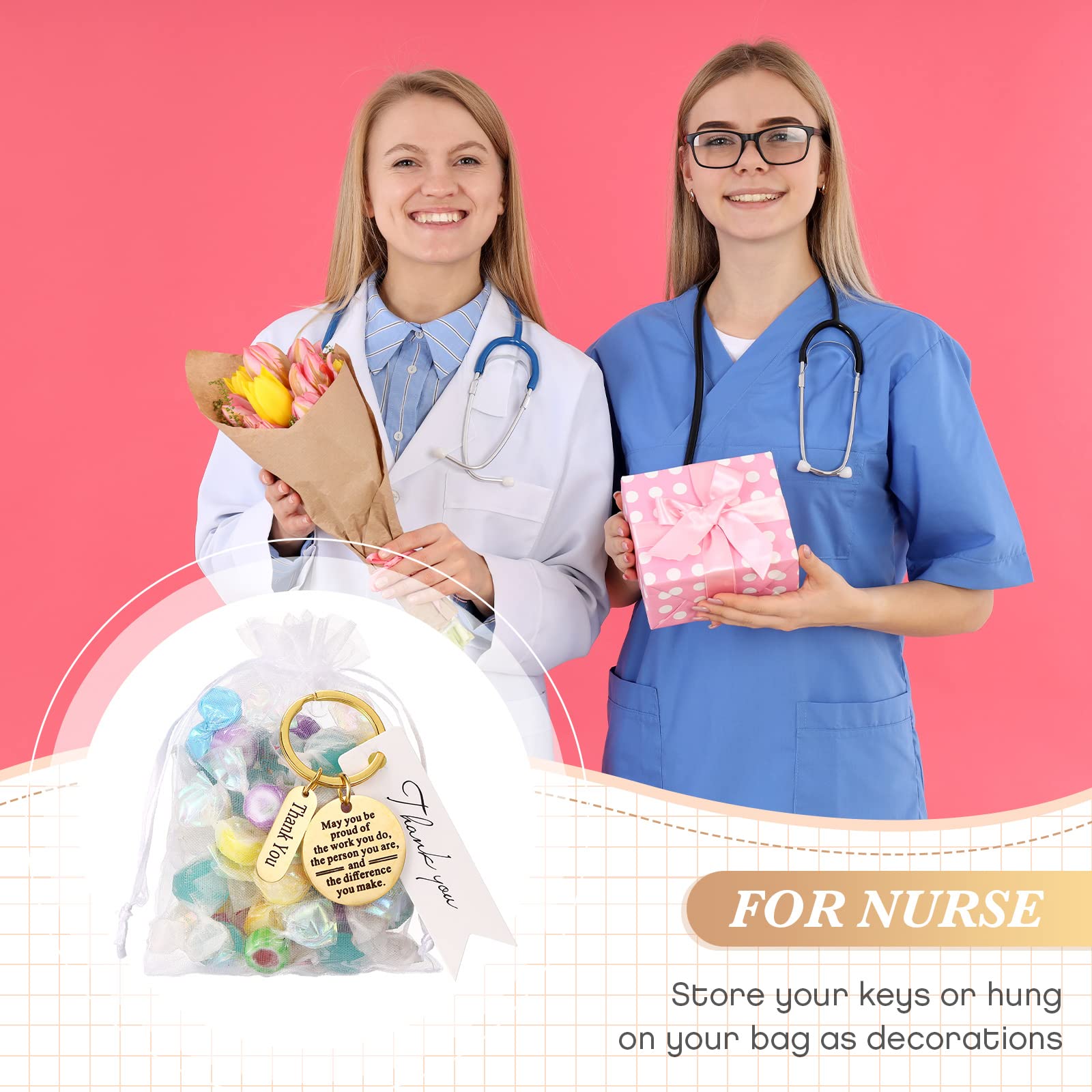 Yinkin 36 Pcs Bulk Employee Appreciation Keychain Gift Set for Coworkers, Social Workers & Staff - Gold Keychains with Inspirational Cards in Elegant Organza Bags | Perfect for Recognition Awards, Team Building Events & Office Incentives