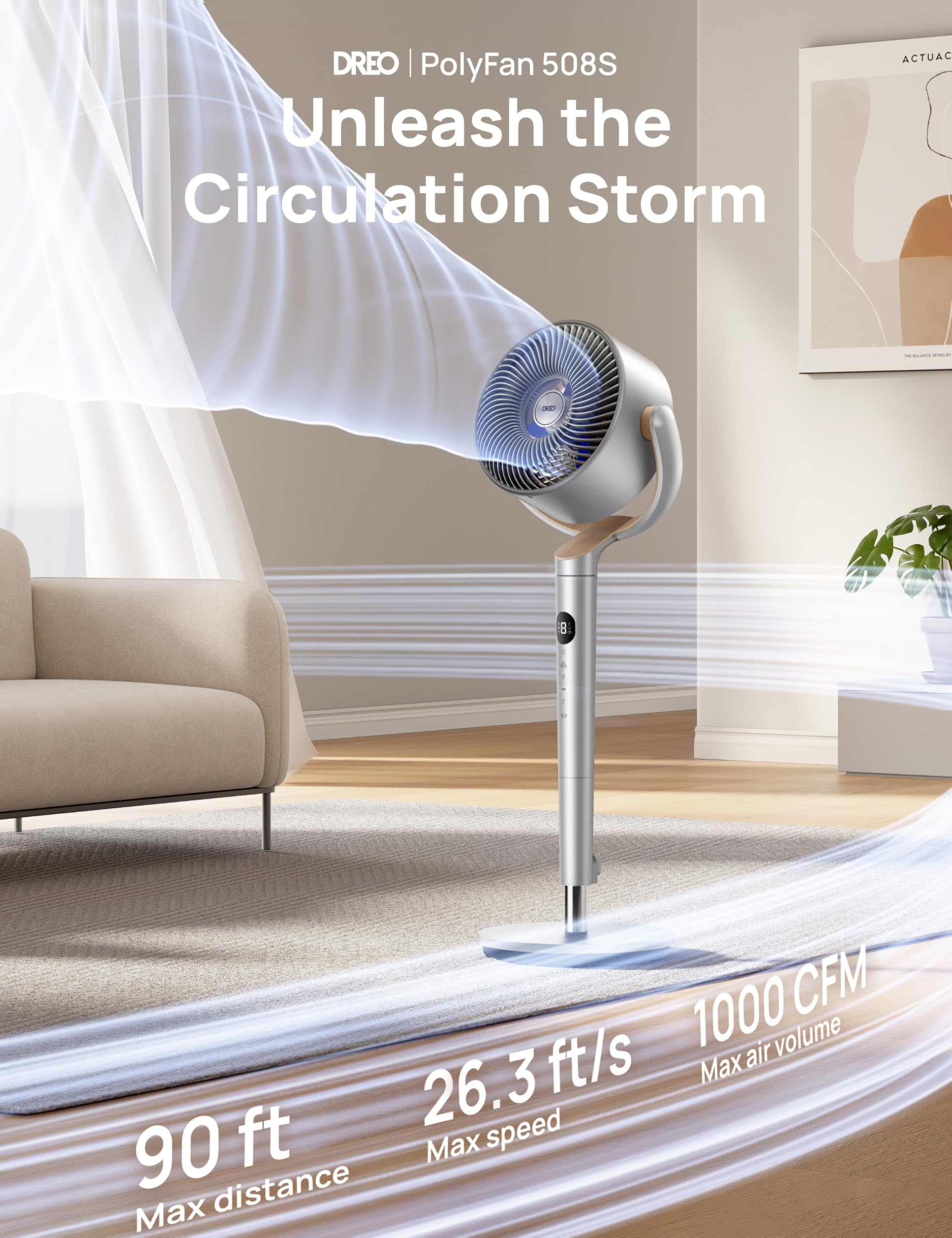 Dreo 40 Inch Smart Standing Fan with Wi-Fi & Voice Control - Ultra Quiet 20dB Pedestal Fan for Bedroom - 120°+120° Wide Oscillation, DC Motor, 9 Speeds & 6 Modes - 12H Timer & 90 ft Air Circulation - Perfect for Home, Office & Nursery Cooling (Silver)
