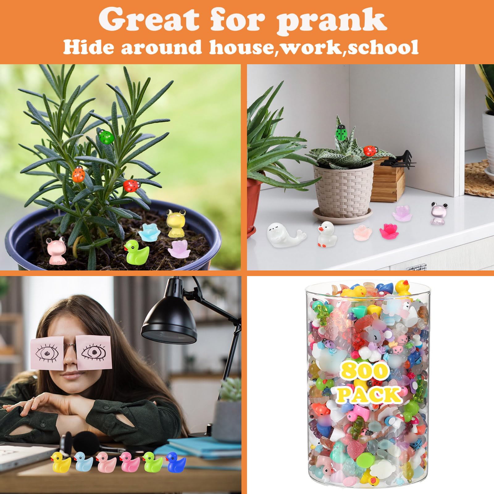 800 Pcs Mini Resin Animal Figures Bulk - Tiny Duck & Animal Toys for Garden Decor, DIY Crafts, Fairy Gardens, Dollhouse Miniatures - Perfect for Prank Gifts, Party Favors & Plant Pot Decorations