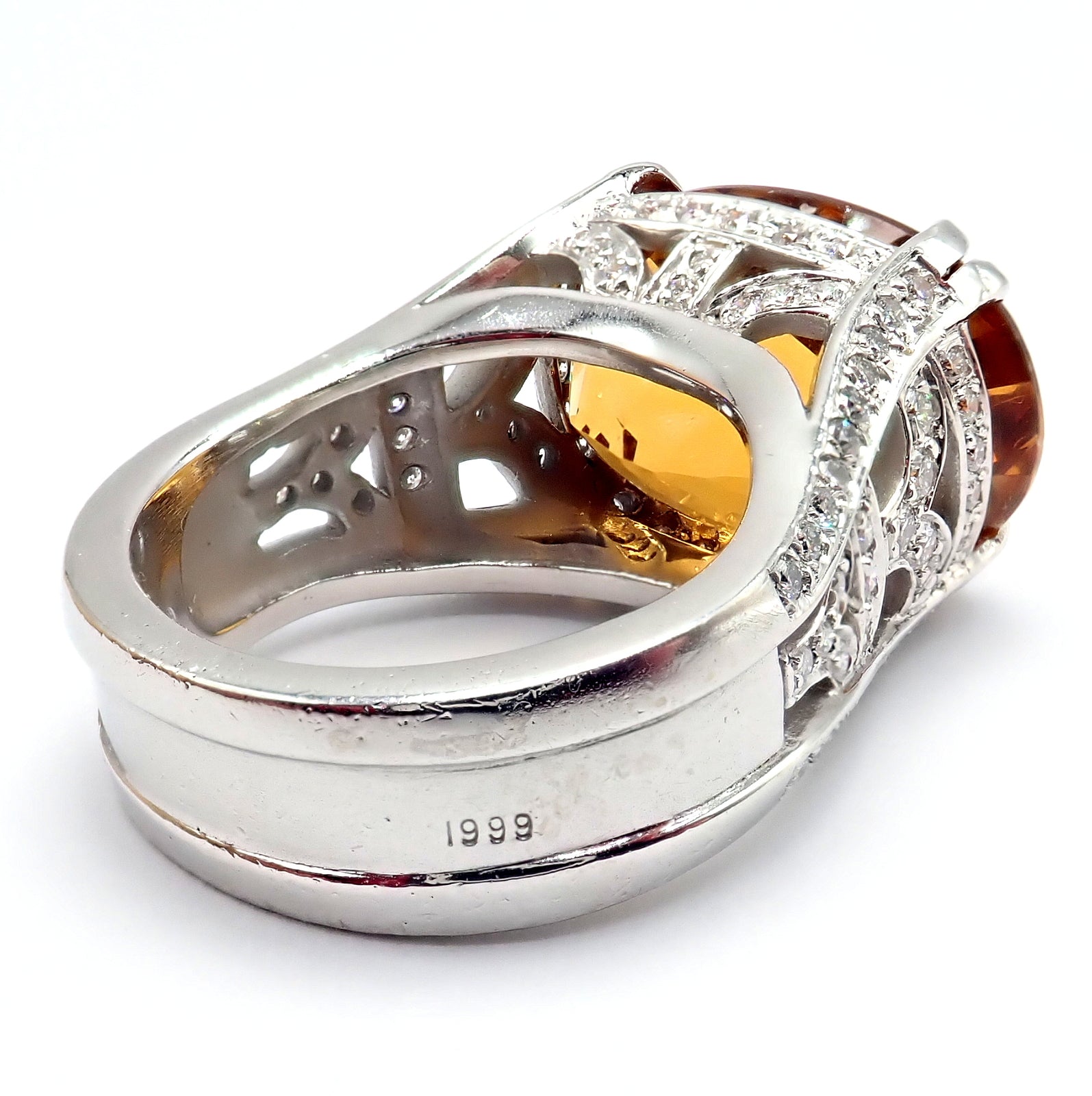 Kieselstein Cord Platinum 2.5 Carat Diamond & Golden Citrine Cocktail Ring Size 6.5 - Elegant Evening Wear & Special Occasion Jewelry Gift