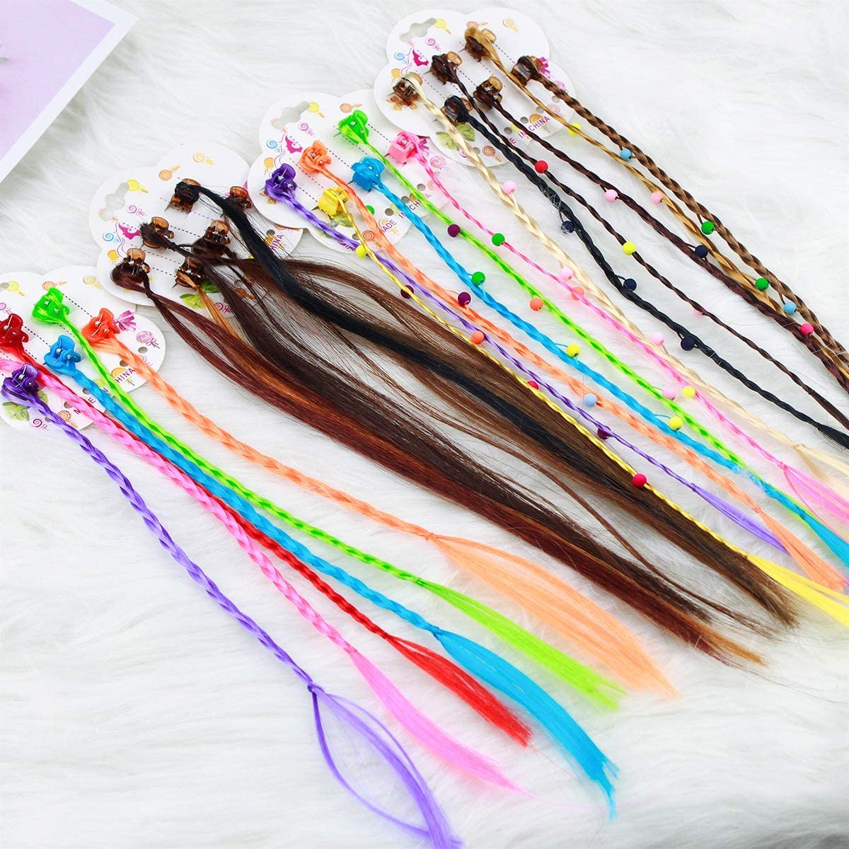 Ghelonadi Kids Hair Extensions with Hair Clips - 12-Piece Set of Colorful Braided Hair Accessories for Girls | Perfect for School, Parties & Special Occasions