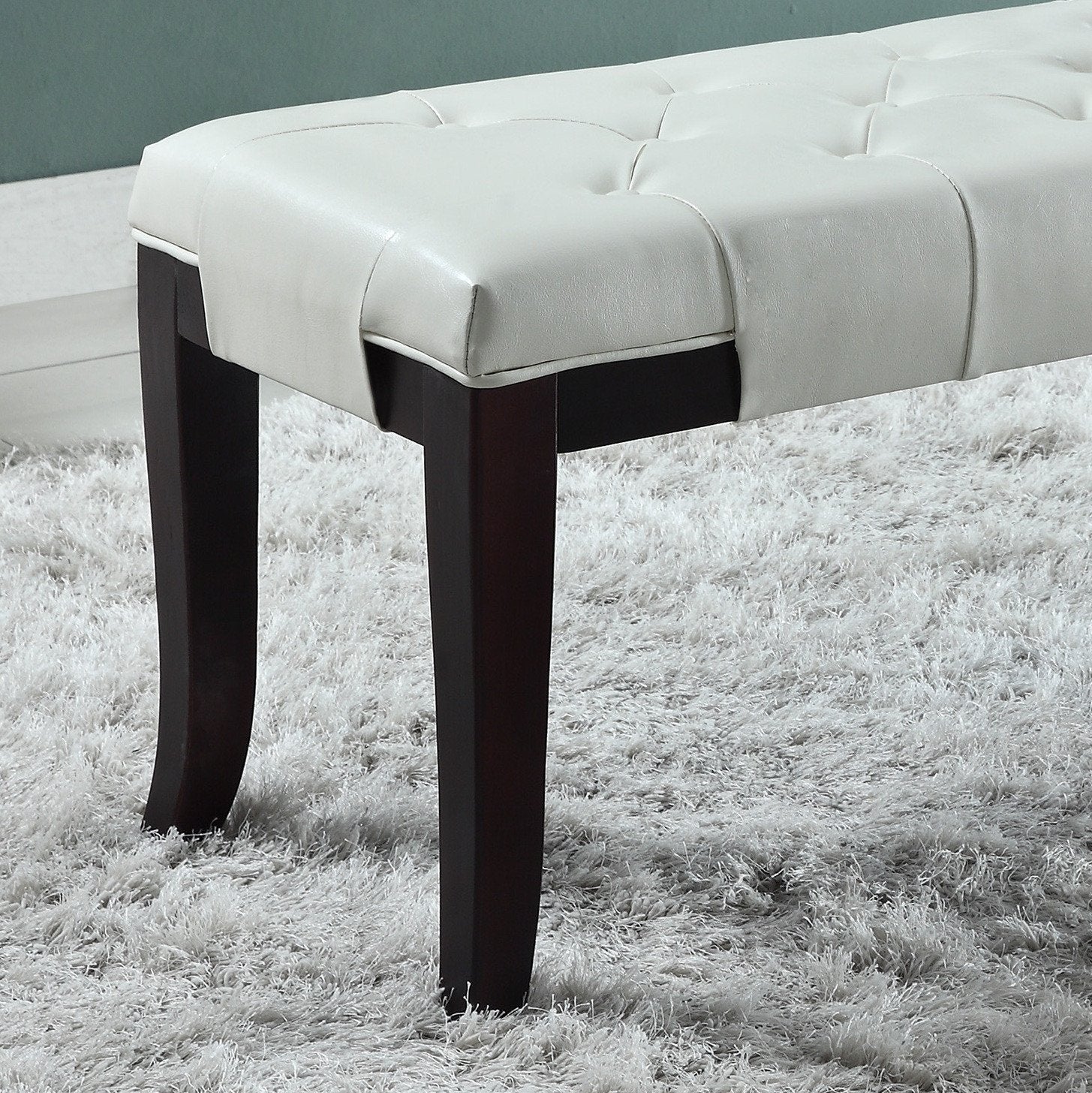 Roundhill Furniture Linon Leather Tufted Bench - White Upholstered Storage Ottoman for Living Room, Bedroom & Entryway - Modern Home Decor Seat with Button Tufting