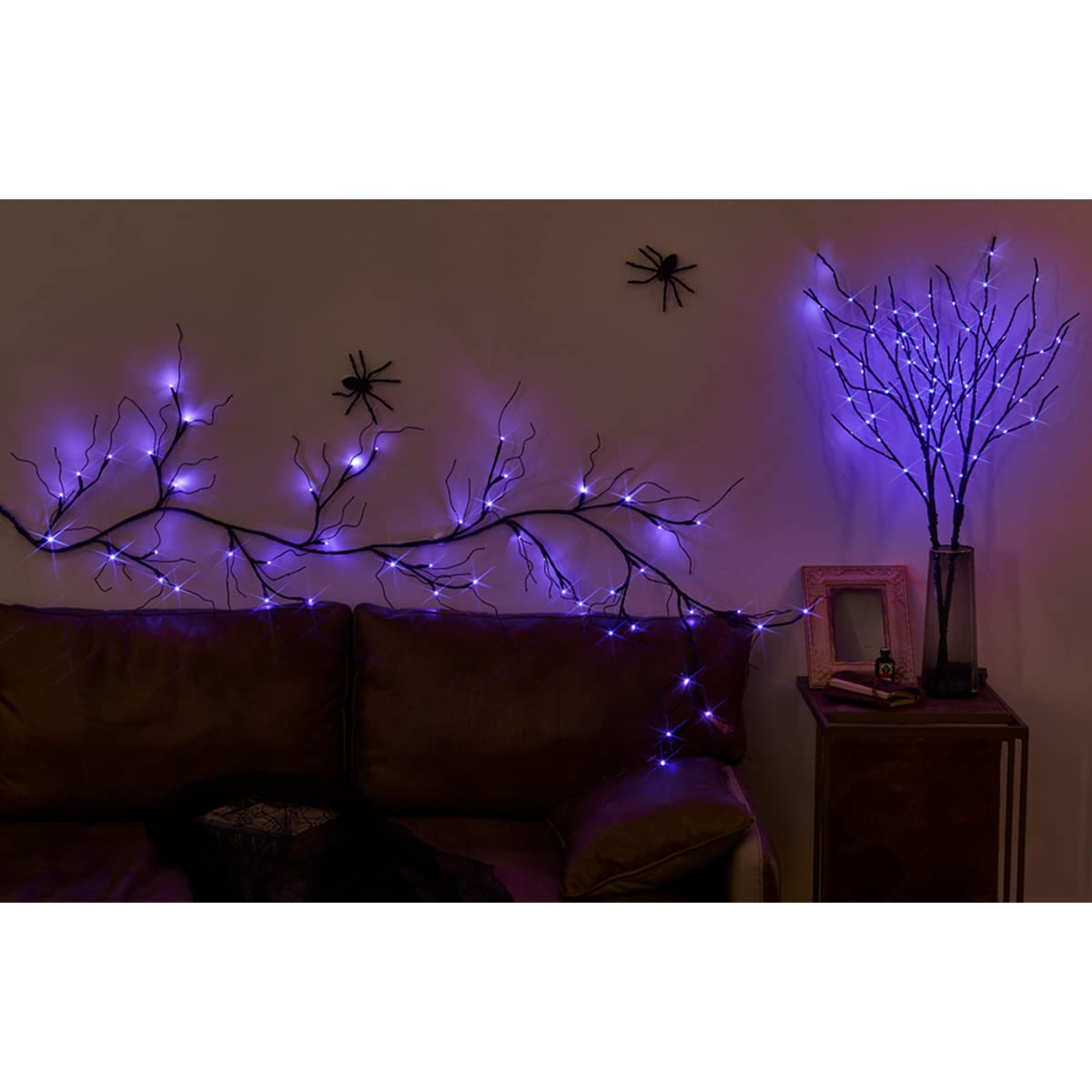 Fudios 6FT Halloween Garland with 48 Orange & Purple LED Lights - Battery Operated Glitter Black Decor for Mantle, Wall, Party (8 Lighting Modes) | Perfect for Halloween Home Decoration, Spooky Porch Display & Themed Party Backdrop