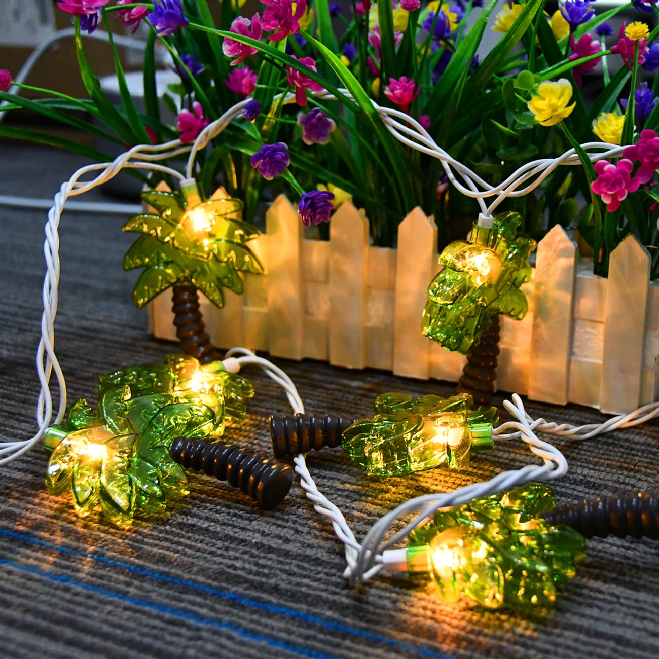 8.5Ft Waterproof Outdoor Palm Tree String Lights with 10 Mini Incandescent Bulbs - Summer Beach Party Decor for Patio, Bedroom, Christmas & Indoor Events - White Wire Lights for Tropical Theme