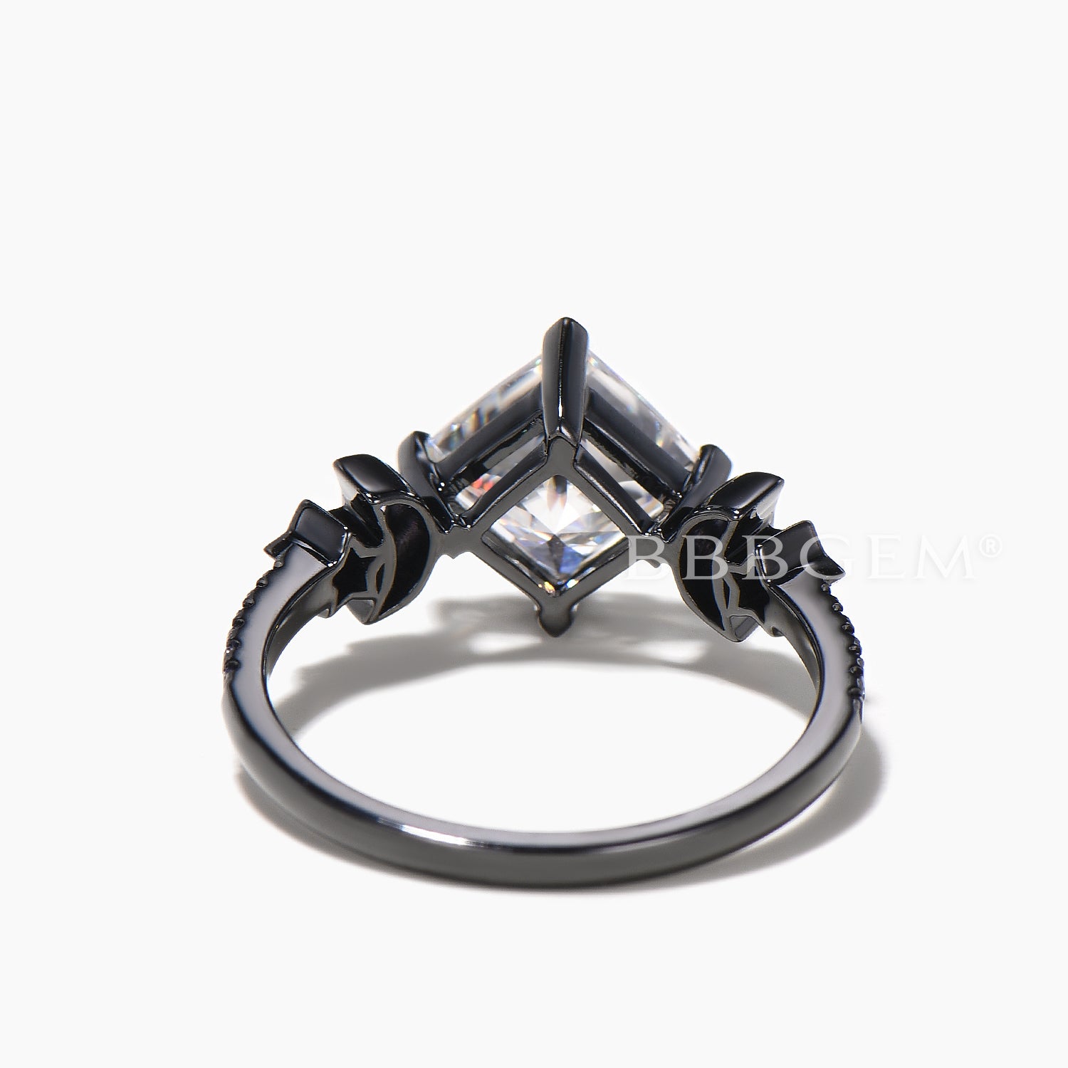 Princess Cut Moissanite Engagement Ring in Black Gold with Moon Star & Blue Sandstone Band - Perfect for Proposals, Weddings & Anniversary Gifts
