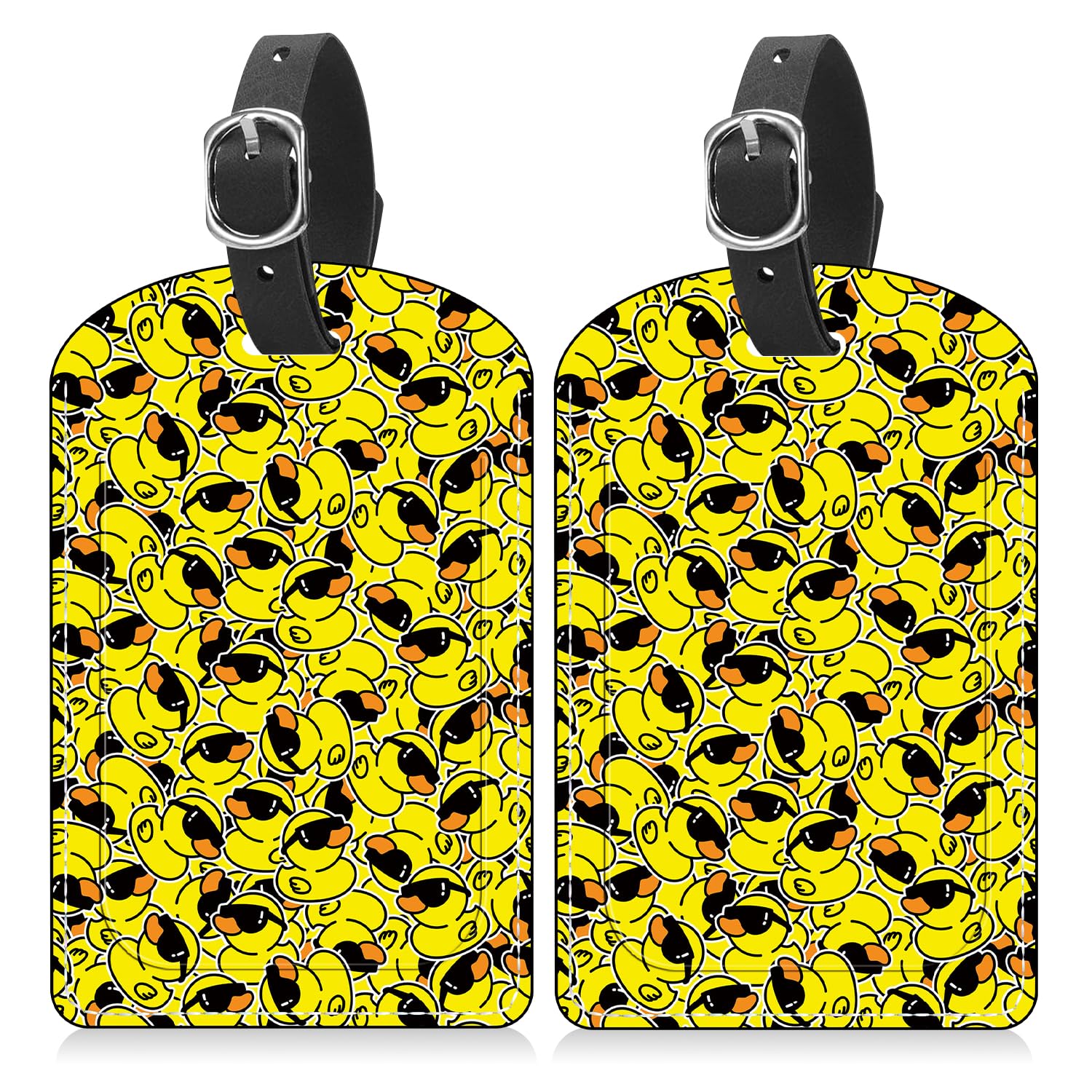 2 Pack Leather Luggage Tags for Suitcases - Waterproof Rubber Ducky Design with Privacy Flap & Adjustable Loop - Perfect for Travel, Cruise, Airport Essentials (Ideal for Adults & Teens)