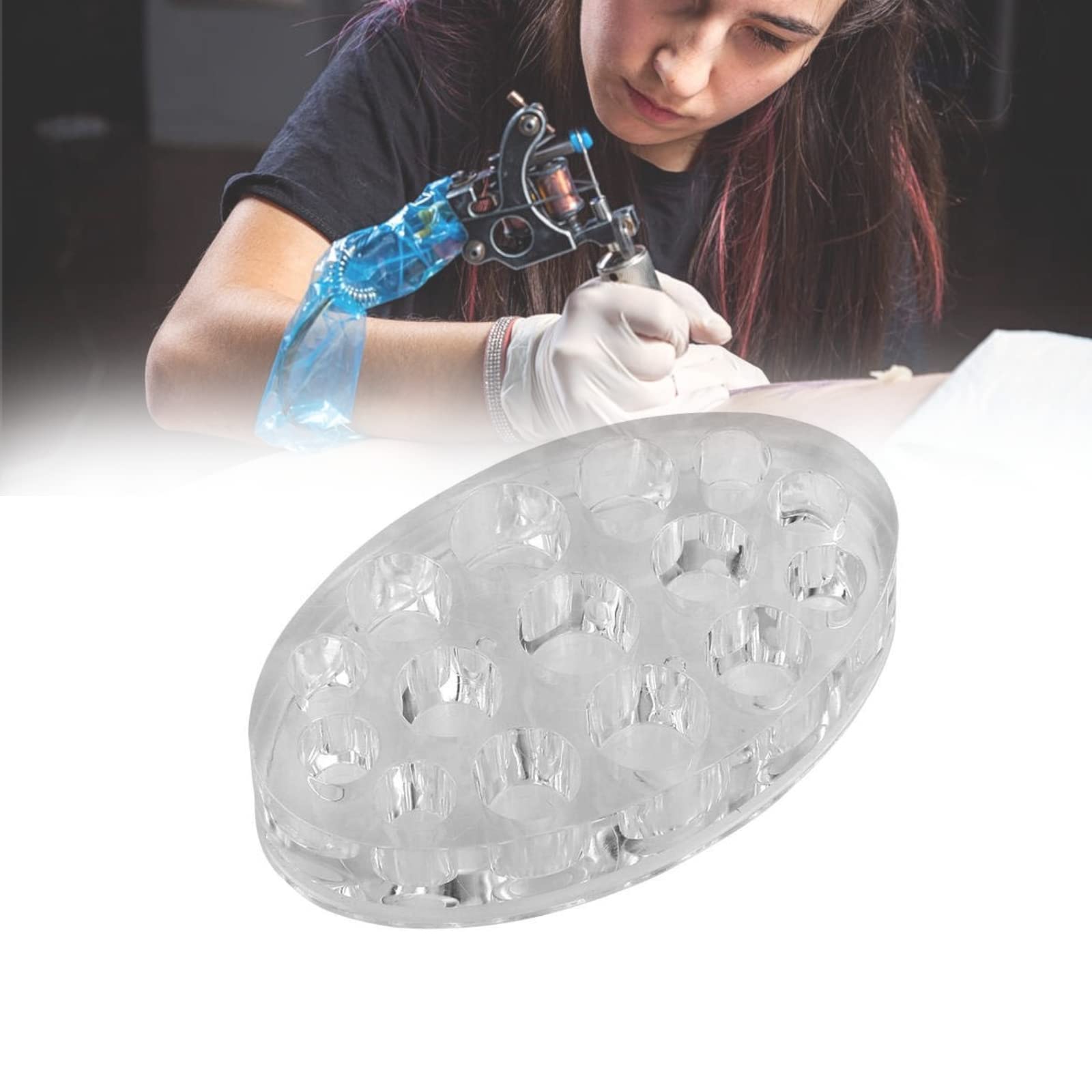 15-Hole Oval Acrylic Ink Cup Holder Stand for Permanent Makeup & Tattoo Artists - Professional Pen Holder for Tattoo Needles and PMU Tools (Ideal for Tattoo Studios & Beauty Salons)