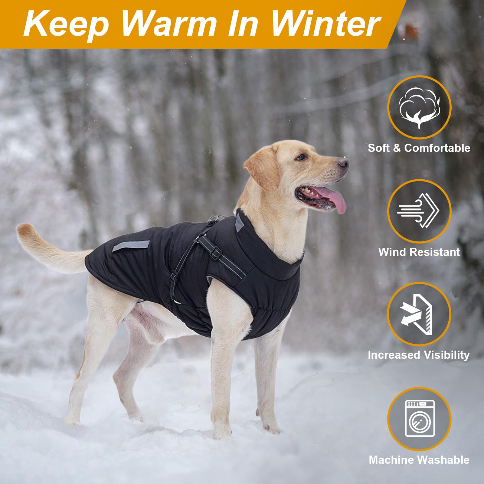 Warm Dog Jacket with Built-in Harness - Fleece Winter Coat for Small Medium Large Dogs | Waterproof Reflective Vest for Cold Weather | Perfect for Outdoor Walks & Winter Adventures (Blue, Size M)