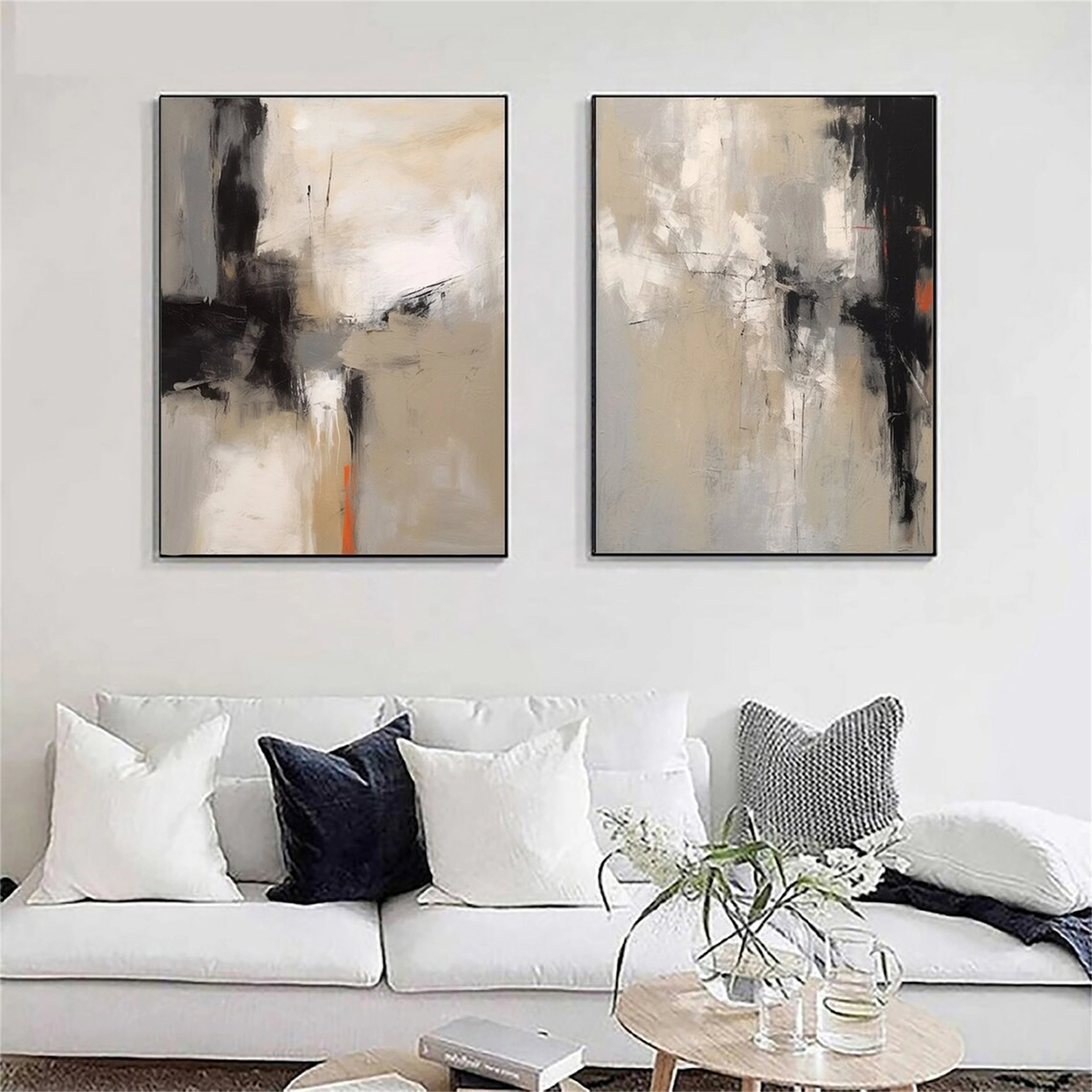 Abstract Painting Set of 2 - Modern Wall Art for Living Room & Bedroom Decor - #AB 094