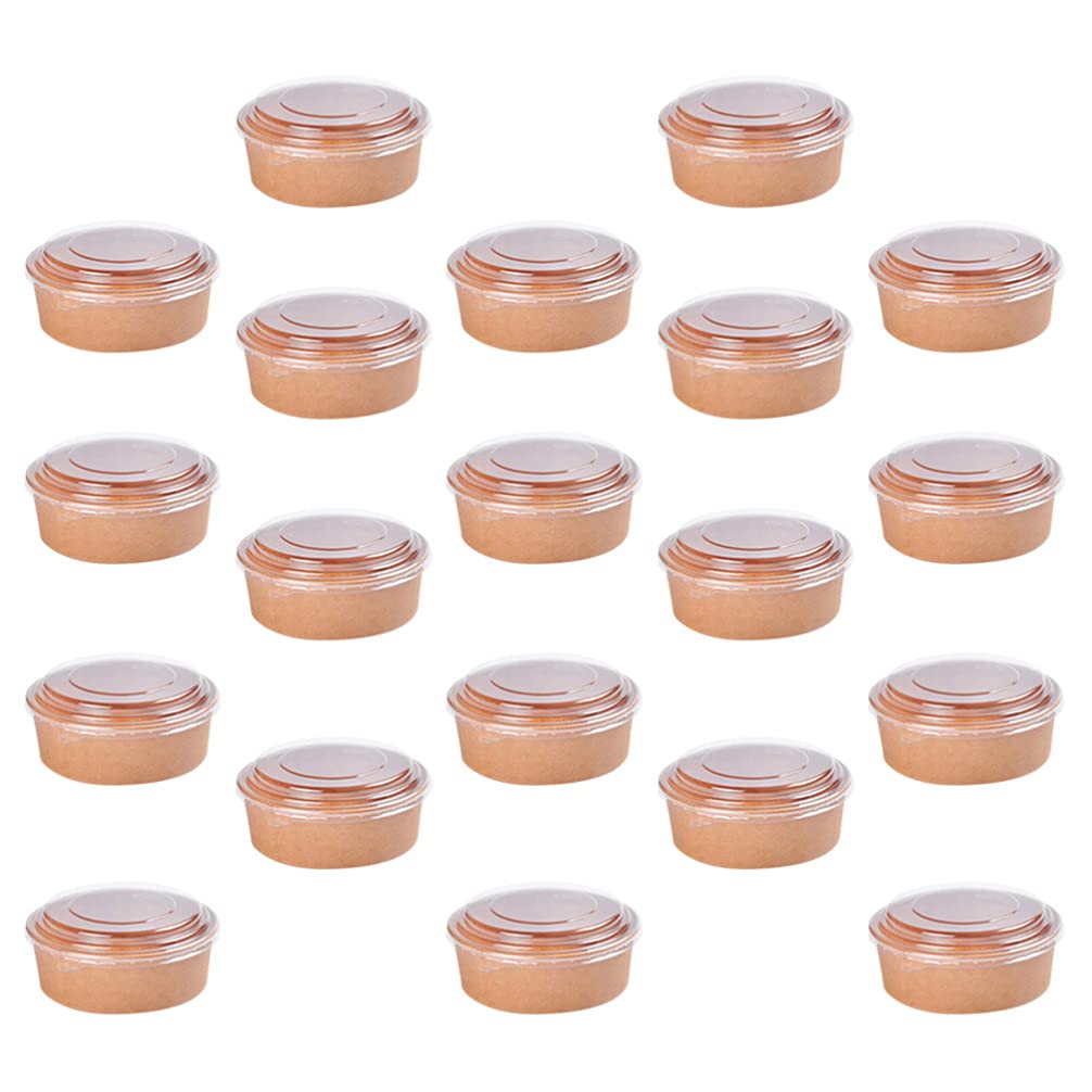 FRCOLOR 20 Pack 16oz Disposable Kraft Paper Bowls with Lids - Eco-Friendly Round Food Containers for Fruit Salad, Snacks, Picnics & Takeout