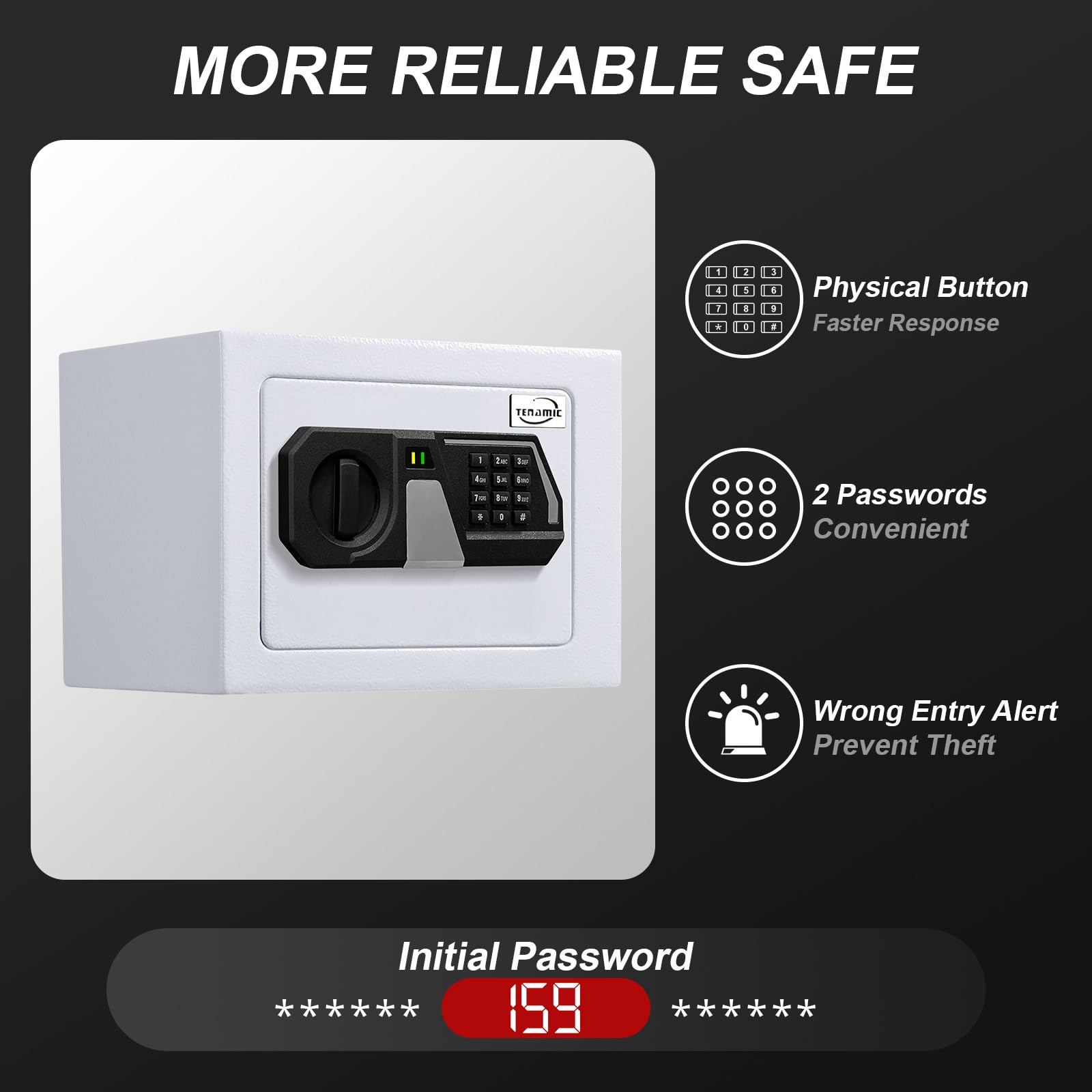 Tenamic 0.23 Cubic Feet Electronic Digital Safe Box with Keypad Lock - Solid Alloy Steel Security Cabinet for Home, Office & Hotel Use - HB17 White Safe for Valuables, Documents & Cash Protection