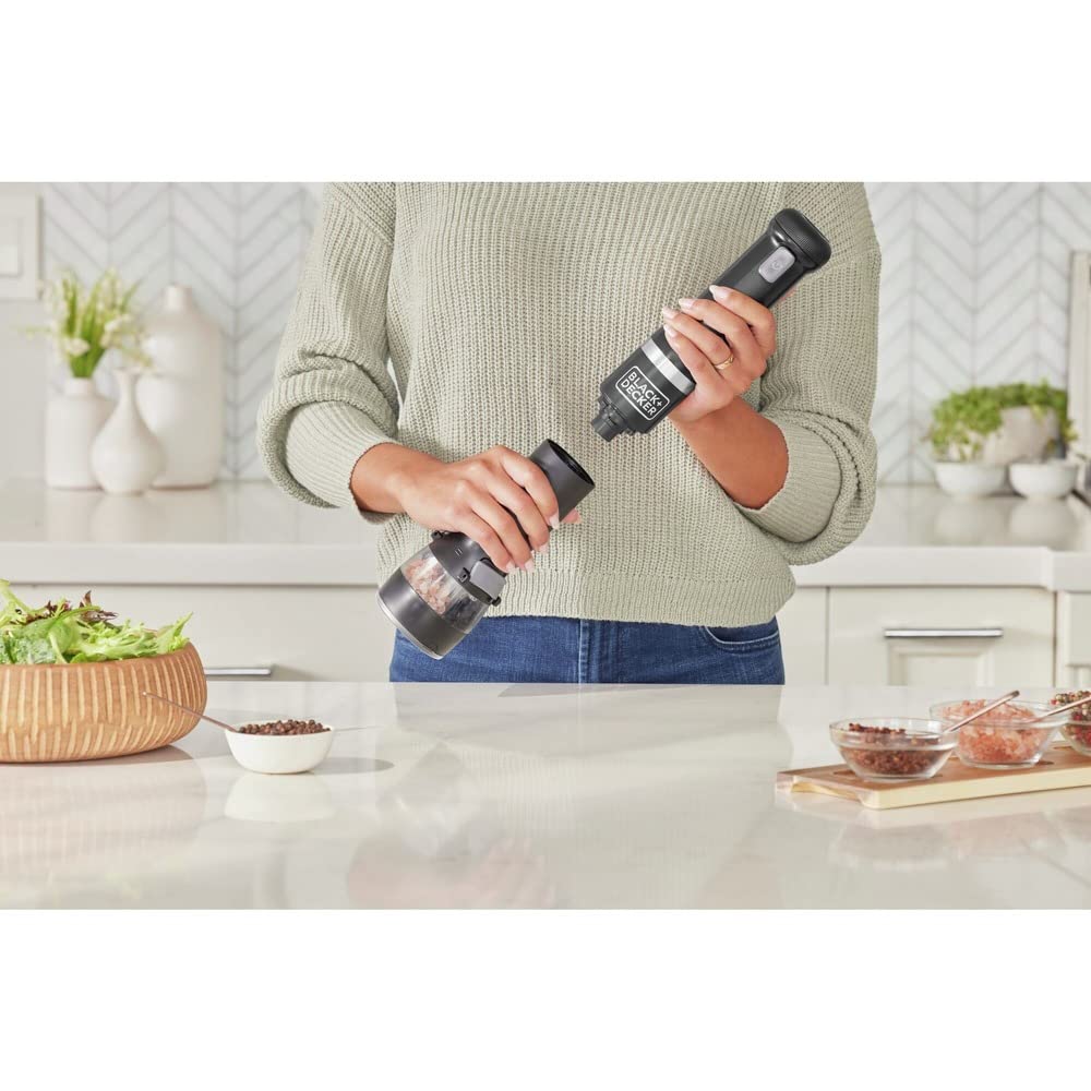 BLACK+DECKER Kitchen Wand Attachment Salt and Pepper Grinder - Adjustable Coarseness, Battery Powered Spice Mill (BCKM101SP) - Perfect for Cooking, Baking & Seasoning Dishes