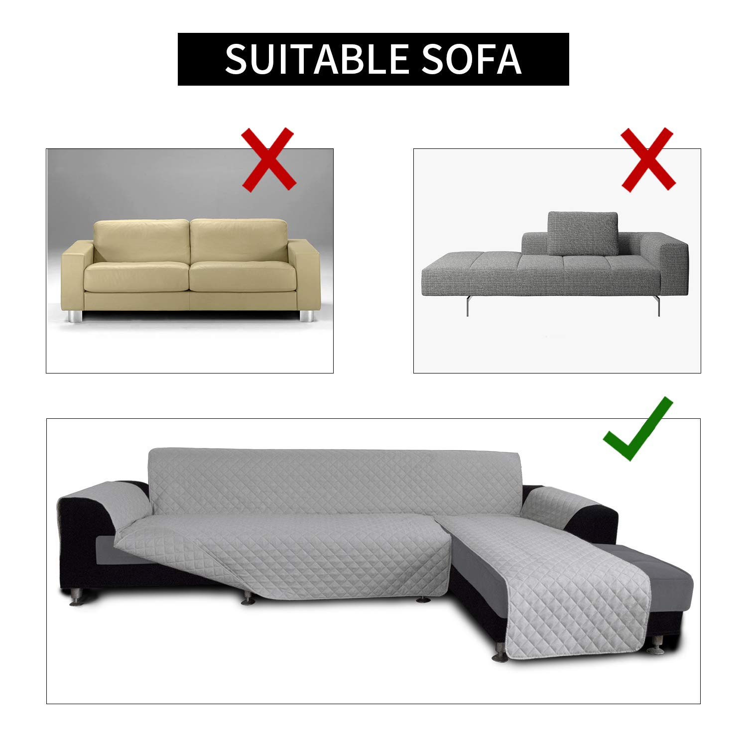 Reversible L-Shaped Sofa Slipcover for Sectional Couch & Chaise Lounge - Light Gray Furniture Protector Cover for Pets (Dog & Cat) - Perfect for Living Room, Family Room & Pet-Friendly Homes (Small Size)