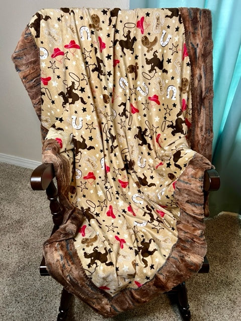 Rustic Cowboy Buckaroo Fox Copper & Brick Minky Blanket - 53x65 Inch Large Soft Throw Blanket for Western Home Decor, Cabin Bedding, or Cozy Sofa Snuggling