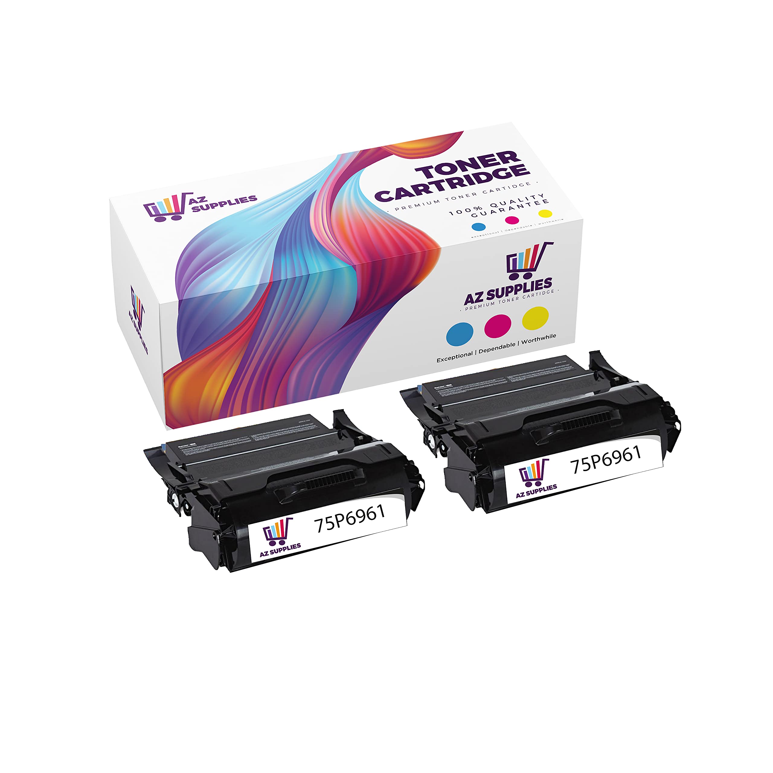 AZ SUPPLIES Compatible Black Toner Cartridge Replacement (2-Pack) for IBM 75P6961/75P6958/75P6959/75P6960 & InfoPrint 1532/1552/1572 Printers - Perfect for Office & Home Printing Needs