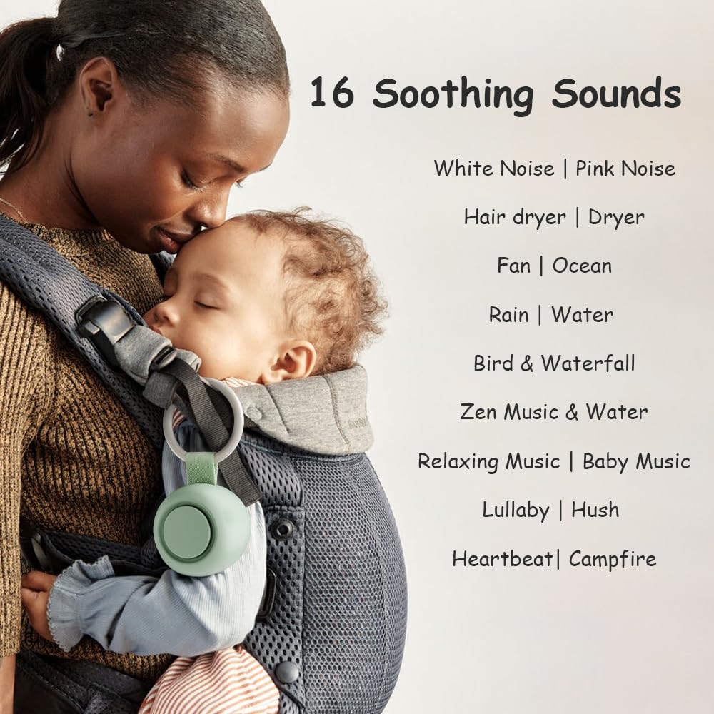 Portable White Noise Machine for Baby - 16 Soothing Sounds with Timer & Memory Function | Sleep Soother for Stroller, Car Seat & Travel | Perfect Baby Registry Gift (Mint Green) | Ideal for Nursery, Bedtime & On-the-Go Parenting