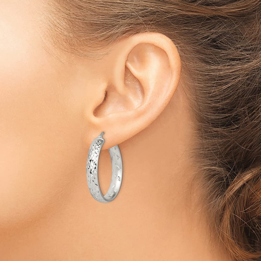 925 Sterling Silver Diamond-Cut Hinged Hoop Earrings 38mm - Brushed Matte Finish Dangle Earrings for Women, Perfect for Everyday Wear, Parties & Special Occasions