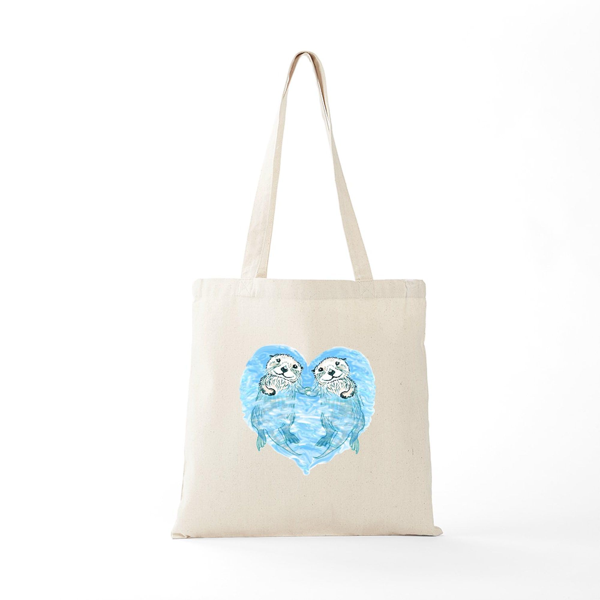 Sea Otters Holding Hands Canvas Tote Bag - Eco-Friendly Reusable Shopping Bag for Groceries, Beach & Daily Use | Cute Marine Animal Design