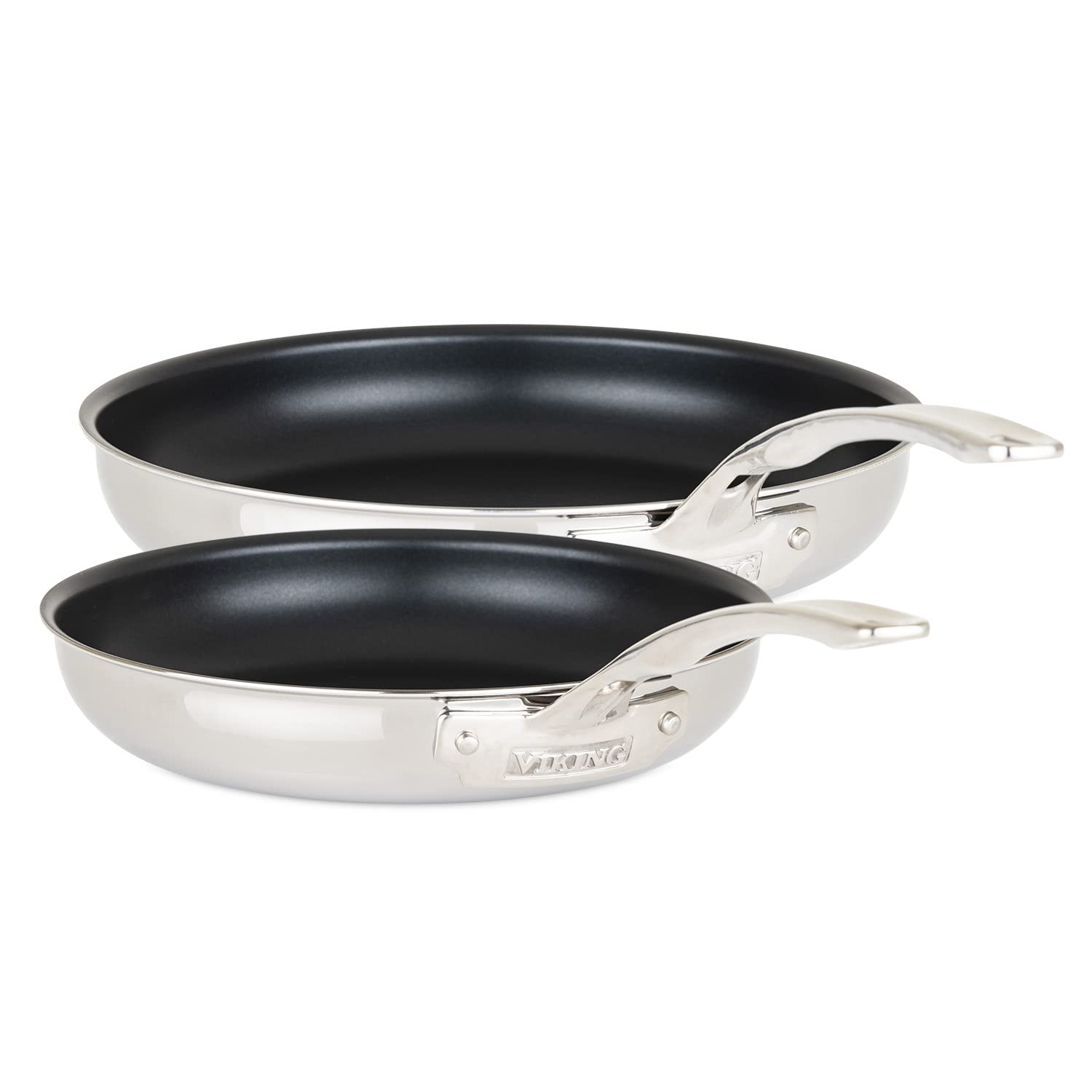 Viking 3-Ply Non Stick Frying Pan Set - 2-Piece Hybrid Plus Stainless Steel Cookware (8 & 10 Inch) - Blue & Silver - Perfect for Sautéing, Frying & Everyday Cooking