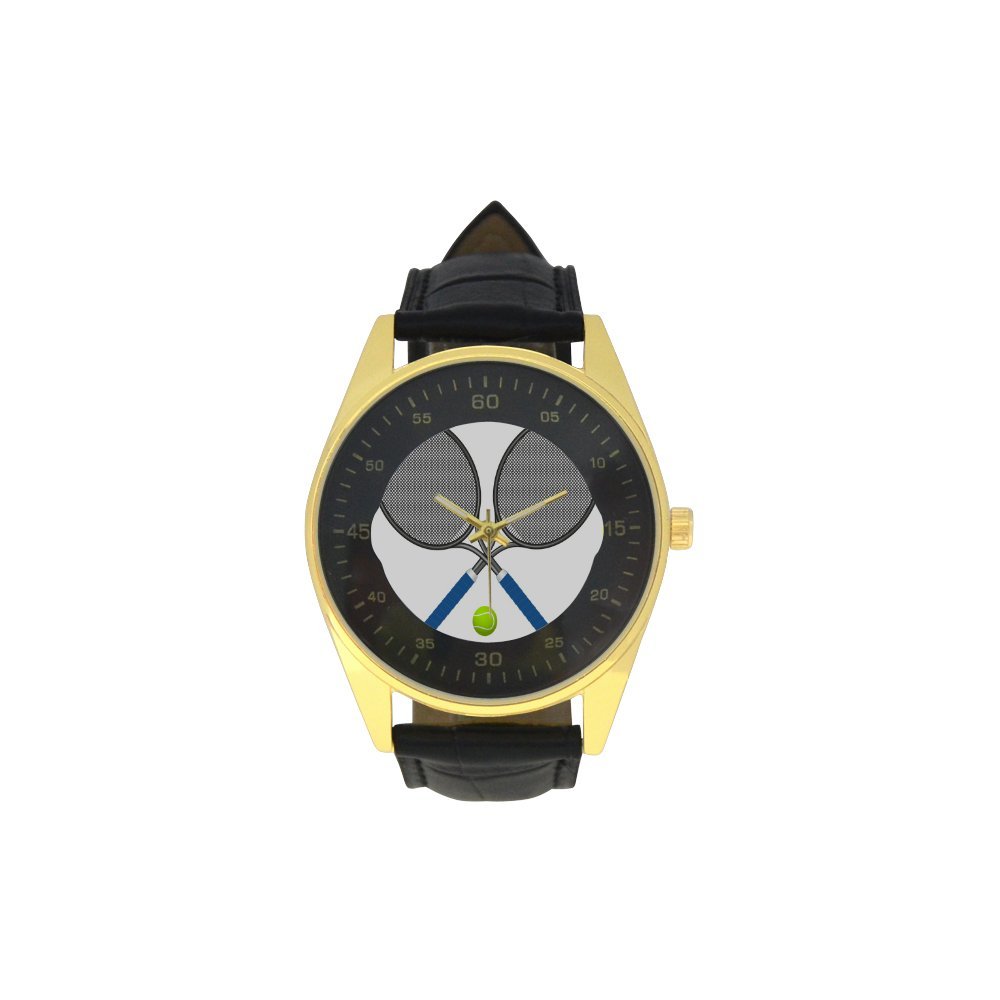 Men's Golden Leather Strap Watch with Tennis Balls Pattern - Stylish Casual & Sports Wristwatch for Everyday Wear, Tennis Matches, and Outdoor Activities