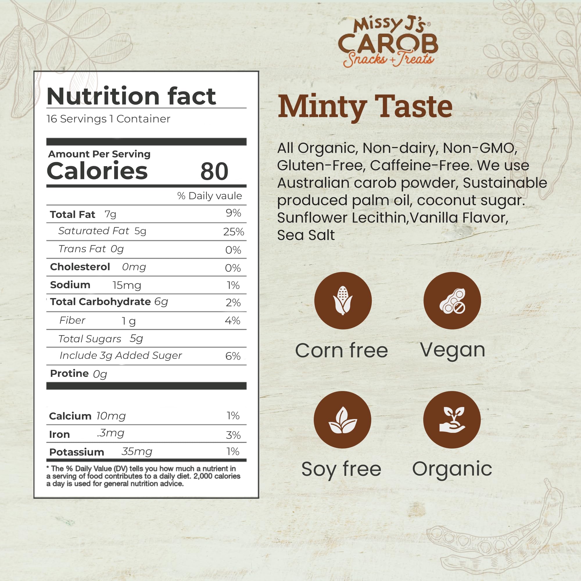 Organic Mint Carob Chips 8 oz - Vegan, Gluten-Free, Caffeine-Free Chocolate Substitute with Coconut Sugar | Healthy Snacks, Baking, Desserts & Vegan Treats