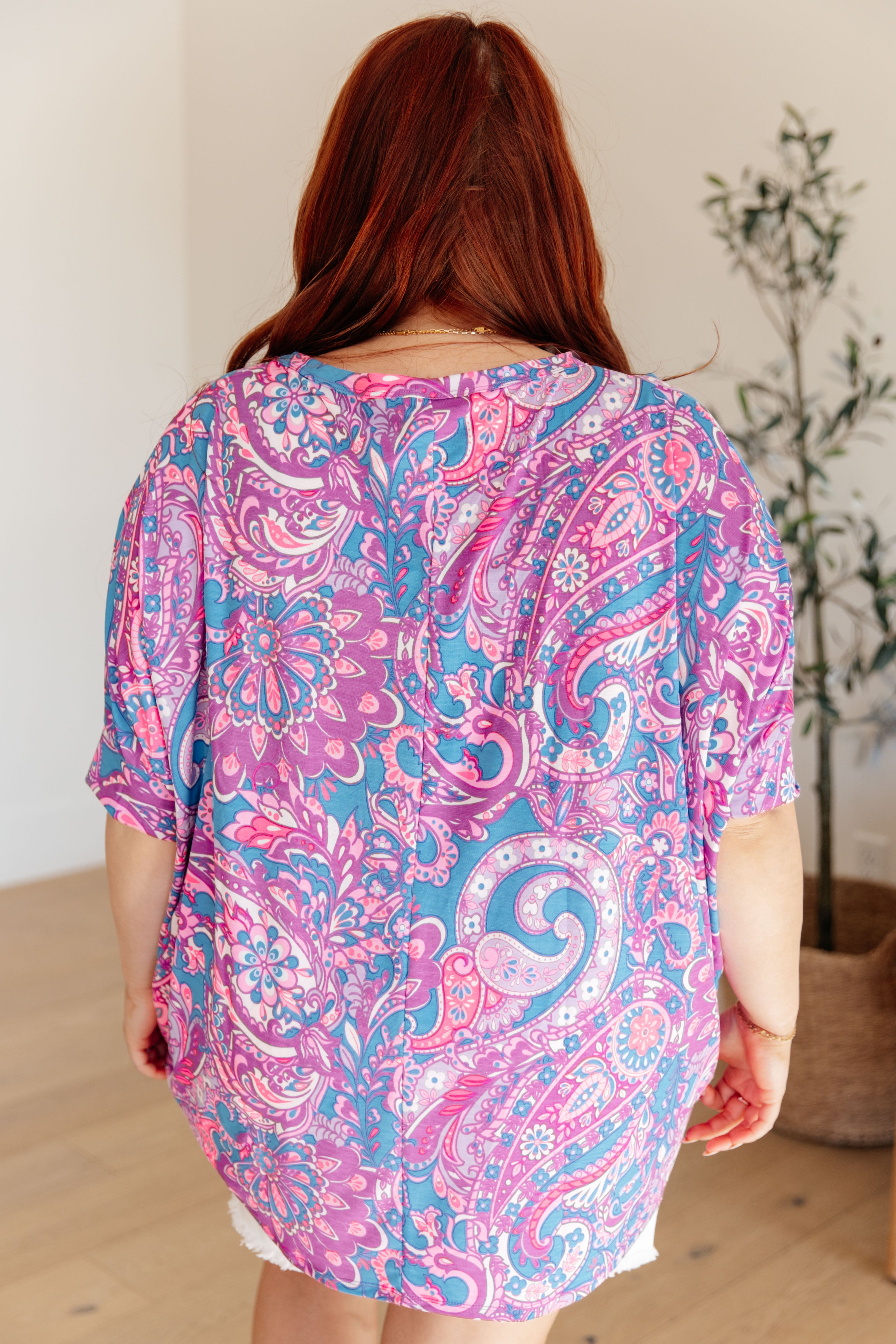 Dear Scarlett Women's Purple Paisley Print Essential Blouse - Elegant Long Sleeve Tops for Work, Office & Casual Wear