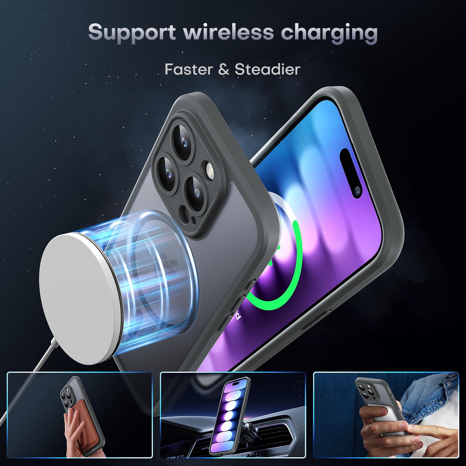 TOCOL 3 in 1 Magnetic iPhone 15 Pro Max Case with Full Camera Protection - Includes 2 Tempered Glass Screen Protectors | Magsafe Compatible | Translucent Matte Back Cover for 6.7