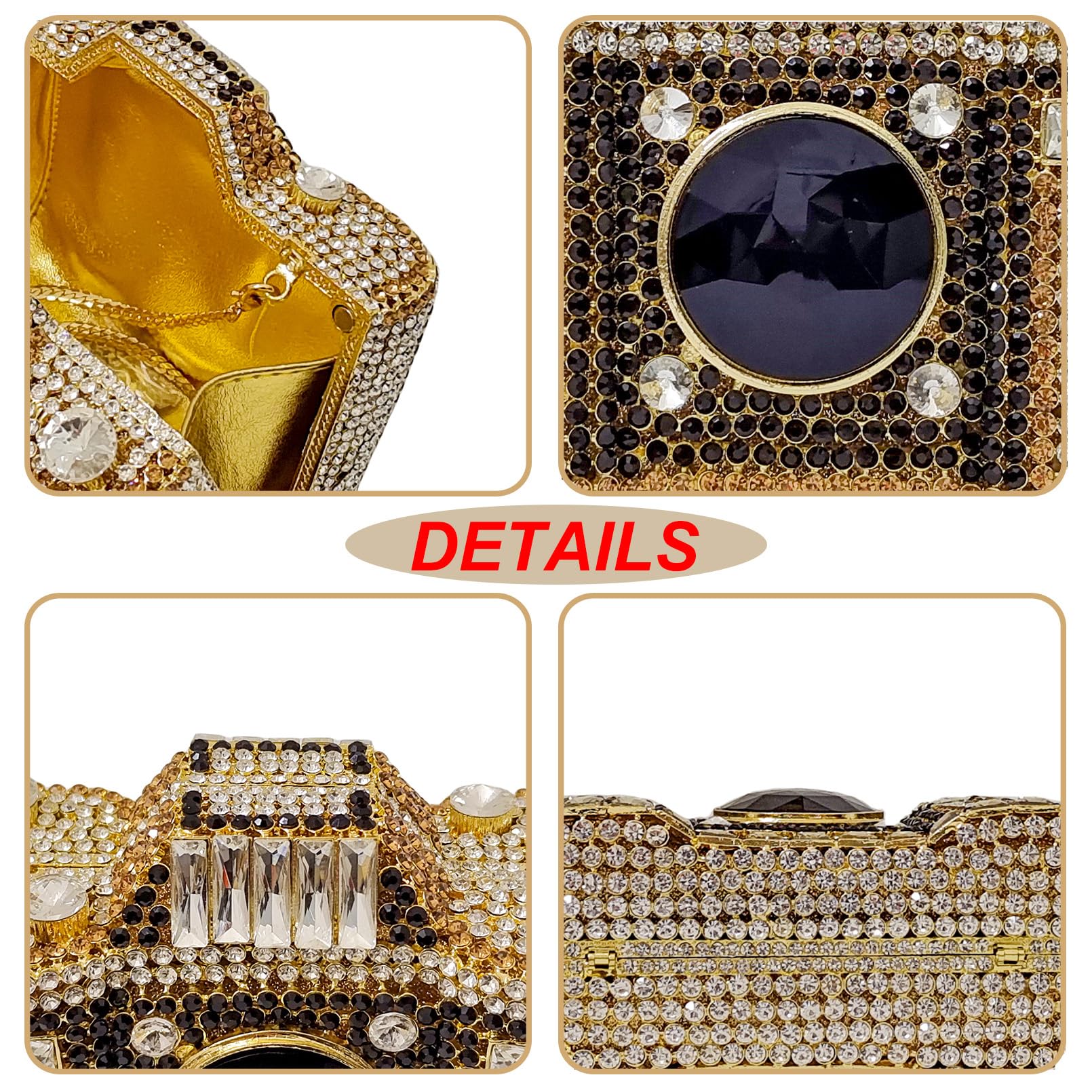 Cute Camera-Shaped Crystal Clutch Purse - Mini Rhinestone Evening Bag for Women - Wedding Party Handbag - Elegant Accessory for Prom, Date Night & Special Occasions