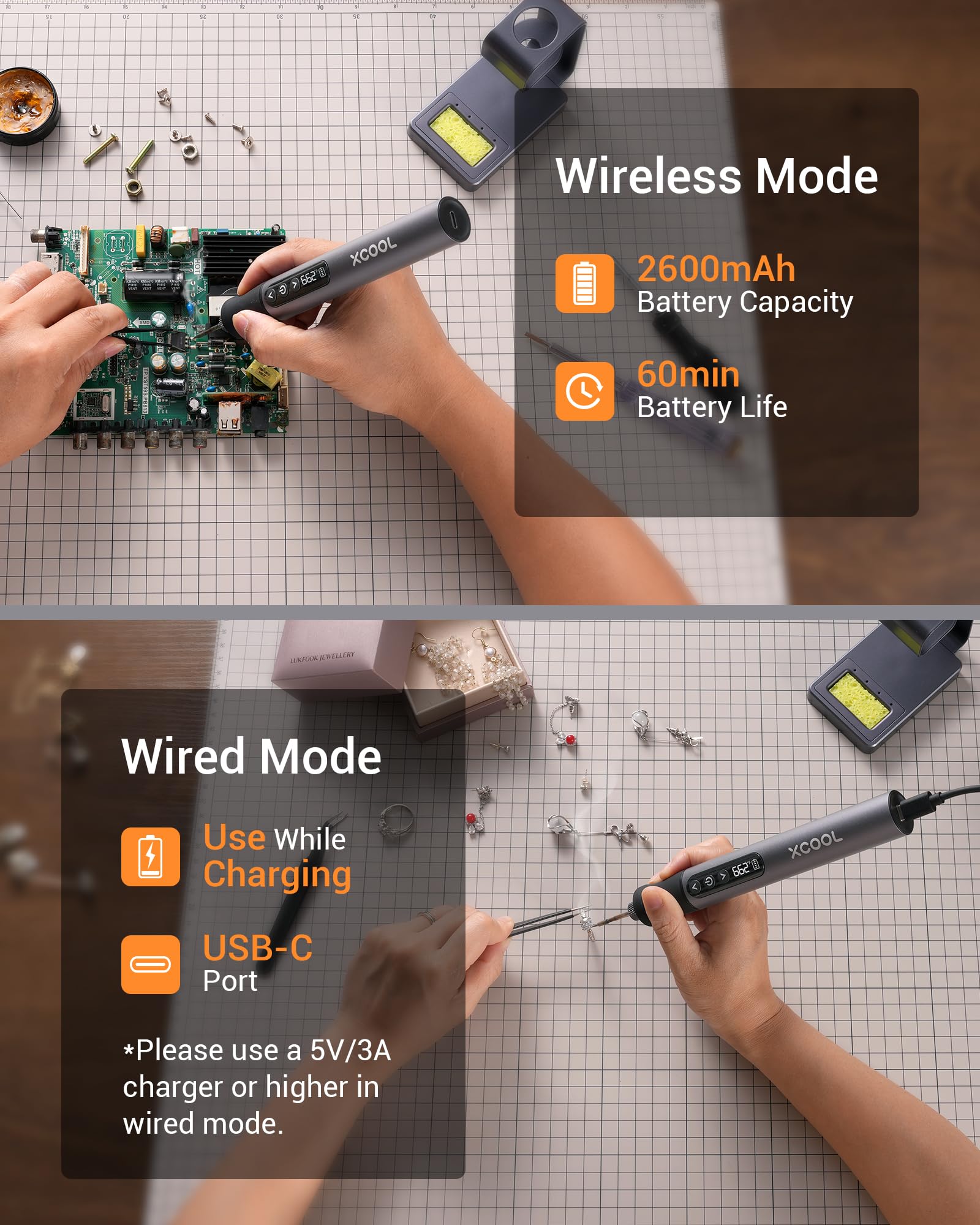 SolderAce Cordless Soldering Iron Kit - USB-C Wireless Soldering Pen with LED Display, 7-Second Fast Heat Up, Adjustable Temperature 392-842°F, Includes 3 C210 Tips - Perfect for Electronics Repair, DIY Projects, and Home Improvement