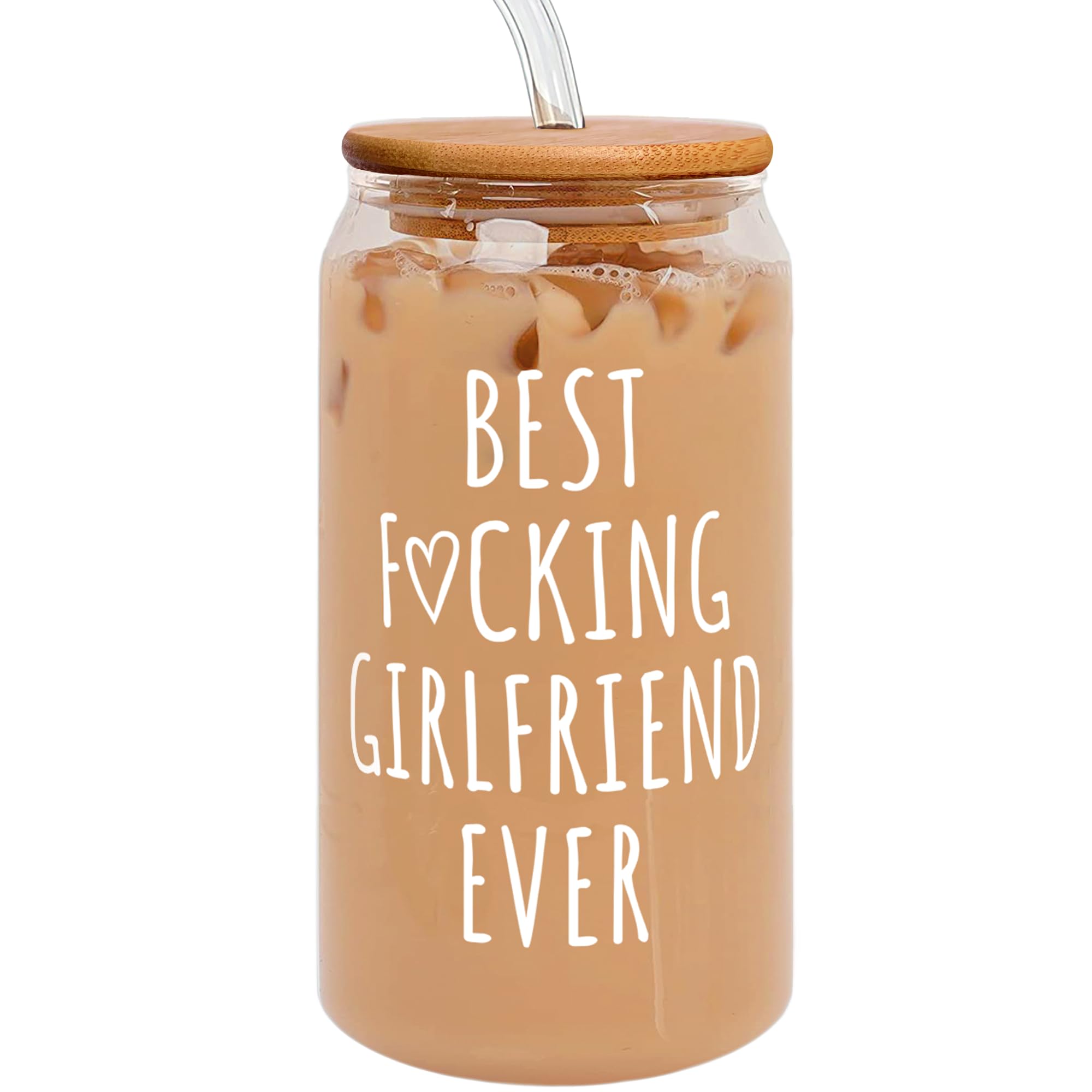Romantic Gifts for Girlfriend - 16 Oz Can Glass with Lid - Perfect Anniversary, Birthday & Valentine's Day Present for Her - Thoughtful Couple Gift for Women - Great for Coffee, Beer & Cold Drinks at Home or Date Night