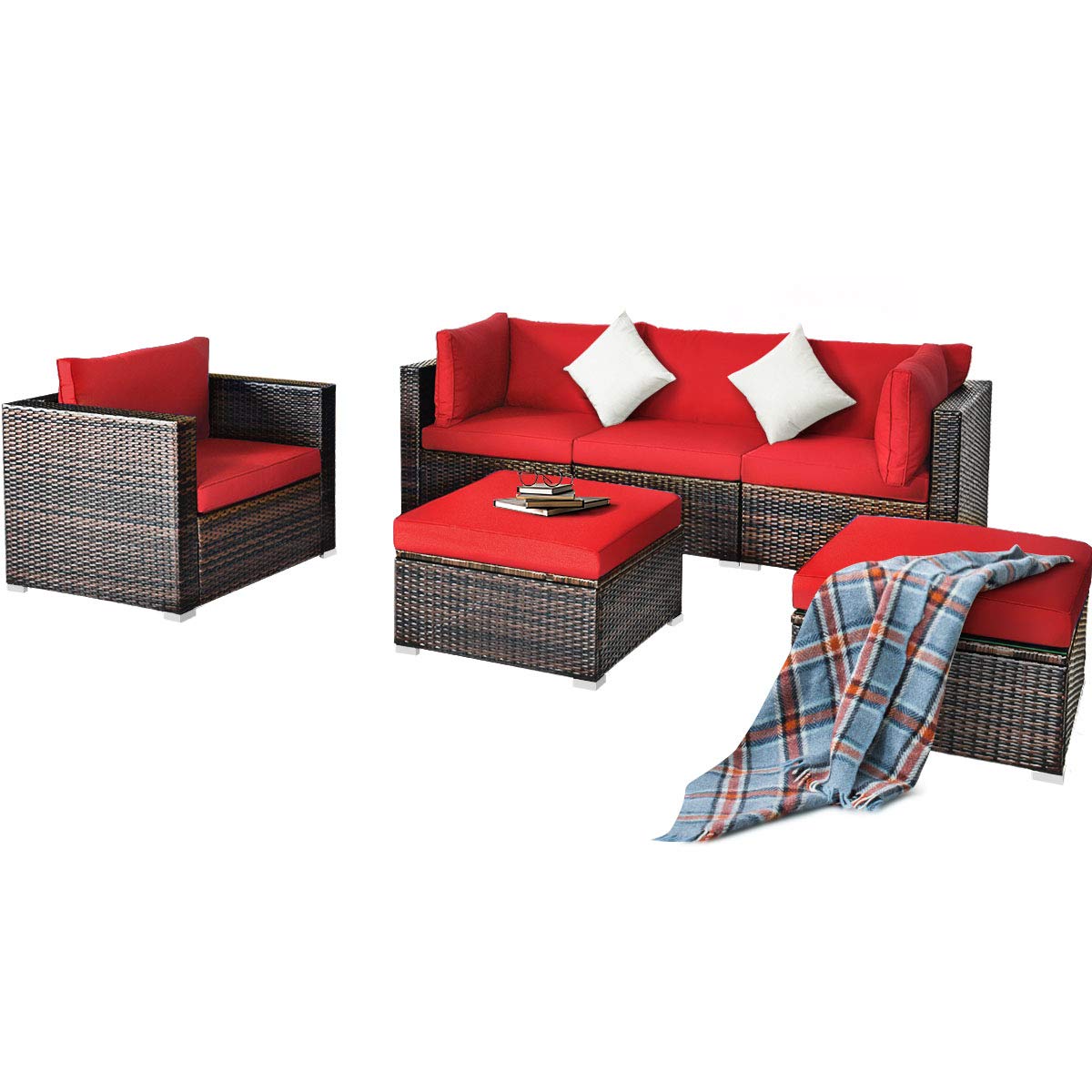 HappyGrill 6-Piece Patio Conversation Set - Outdoor Rattan Wicker Sectional Sofa with Cushions, Coffee Table & Ottoman - Perfect for Backyard, Garden, Poolside & Patio Relaxation