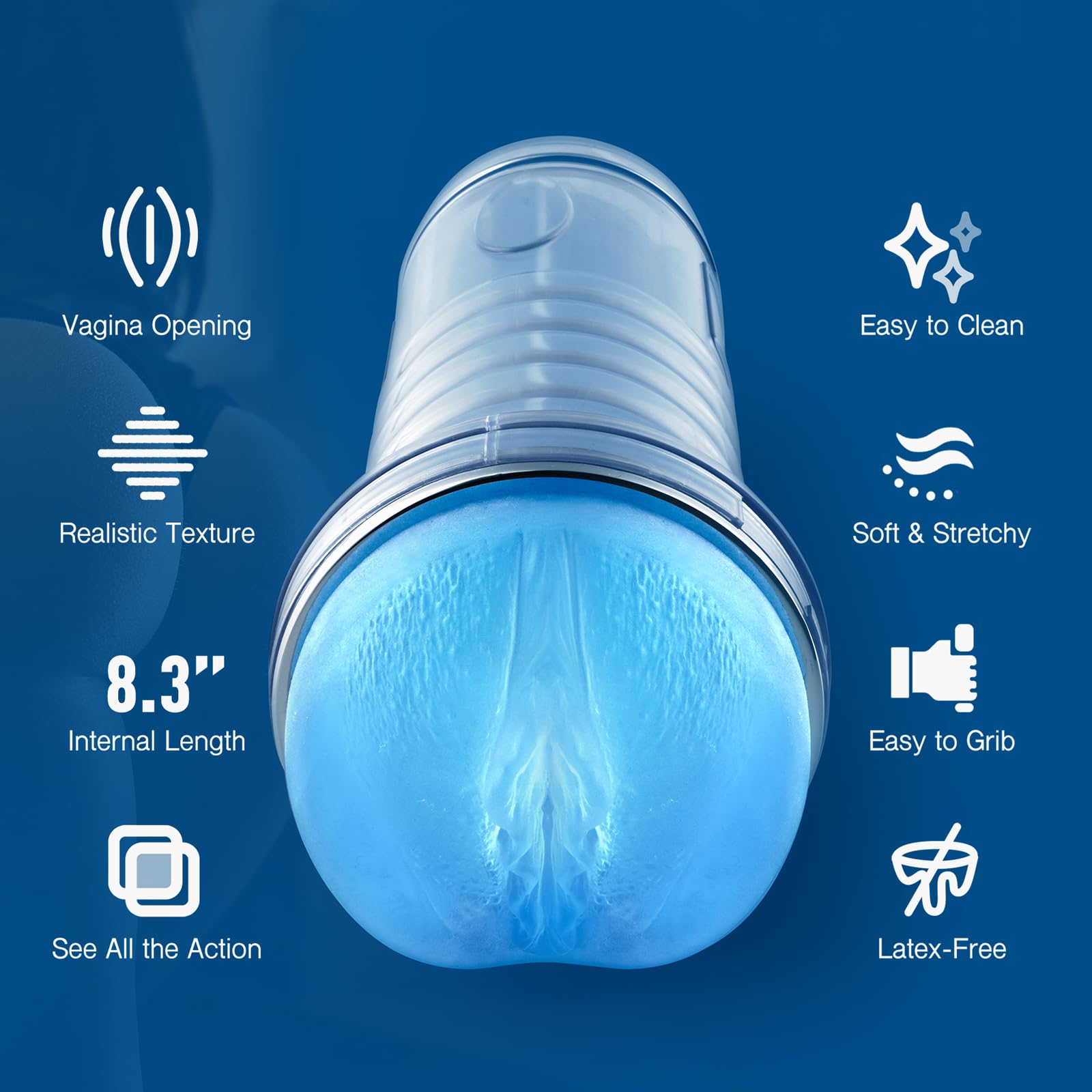 Realistic Male Masturbator - Lifelike Textured Vagina Crystal Stroker for Men | Transparent Soft Sleeve Pocket Pussy | Adult Sex Toys for Solo Pleasure & Stress Relief | Perfect for Discreet Home Use or Travel Companion