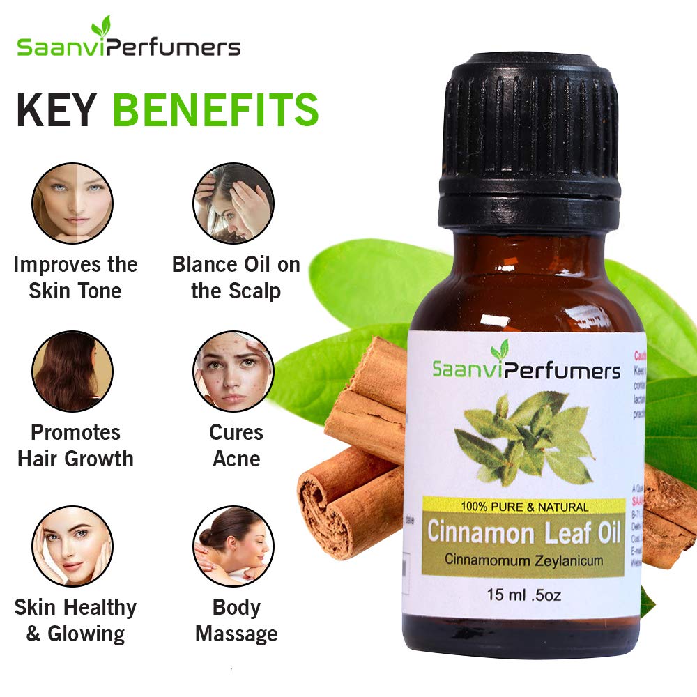 **Saanvi Perfumers 100% Pure Natural Cinnamon Leaf (Dalchini) Essential Oil - 15ml for Hair Growth, Skin Care, Face & Acne Treatment | Aromatherapy, Massage & DIY Beauty**