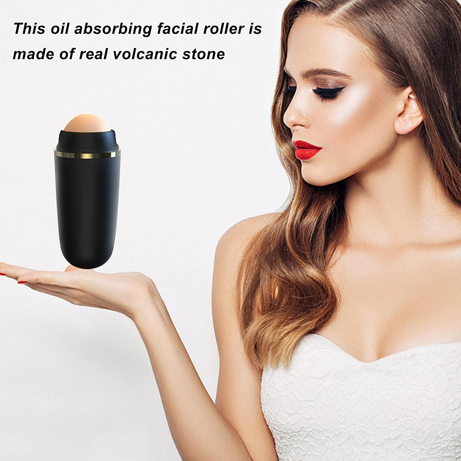 Absant Volcanic Oil Absorbing Roller - Black Facial Oil Control Stick for Oily Skin | Portable Massage Roller Tool for Face Care | Perfect for Travel, Gym & Daily Skincare Routine