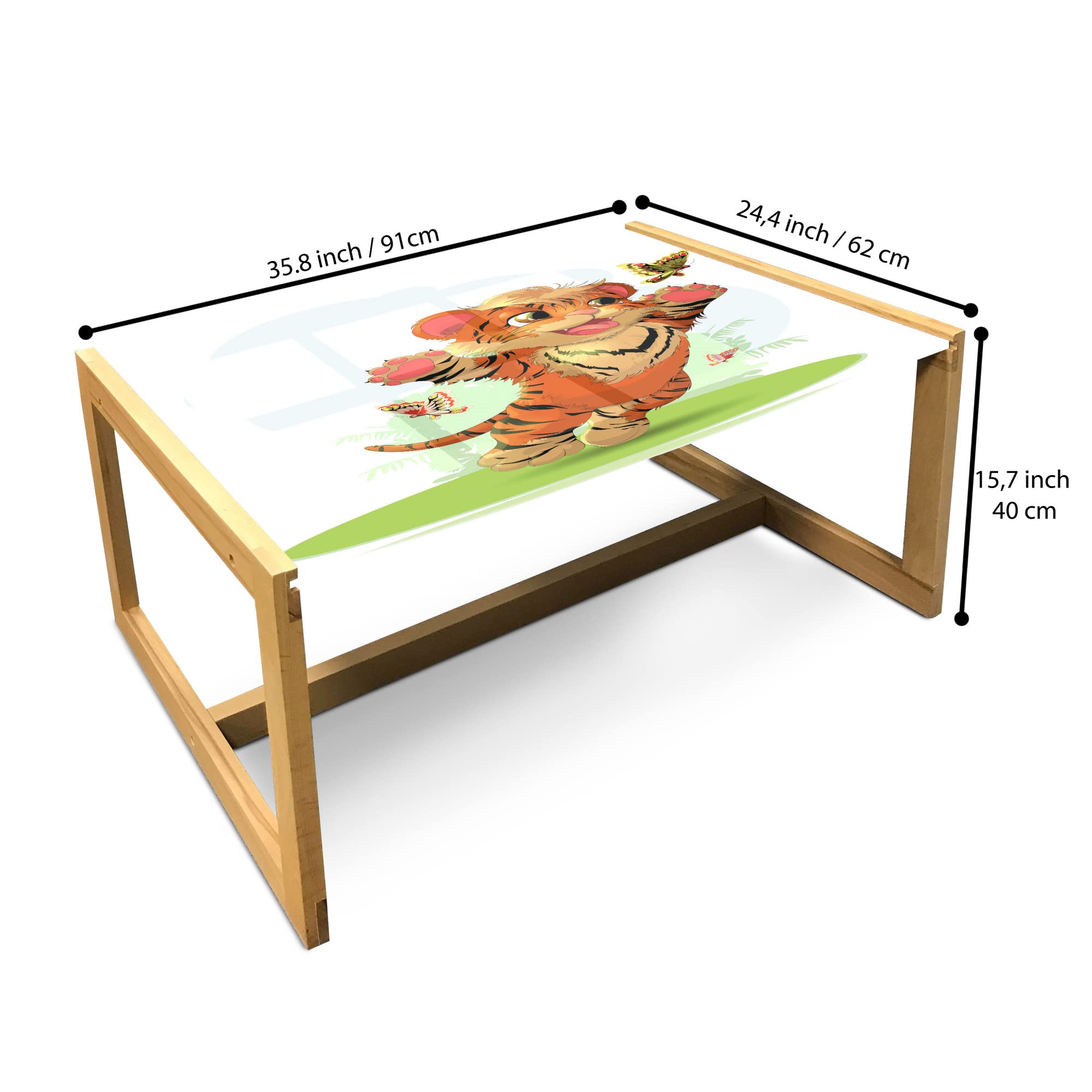 Ambesonne Cartoon Coffee Table - Tiger Cat Design for Office & Dorm Decor