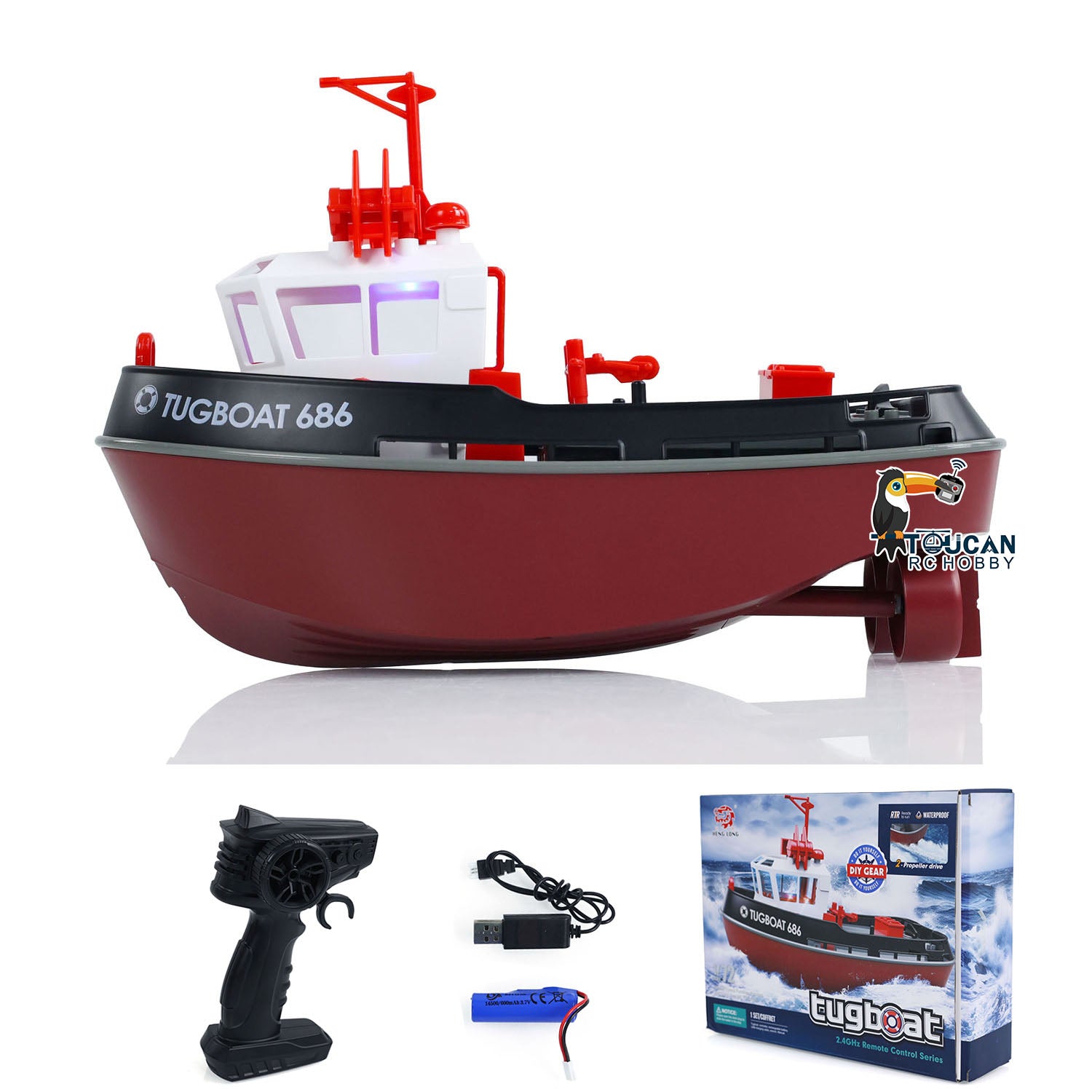 1/72 Scale Heng Long 2.4GHz Remote Control Tugboat - Dual Motor RC Towboat with Powerful Simulation - Ready to Run (RTR) 23x10x15cm - Perfect for Pool, Lake or Bathtub Water Play