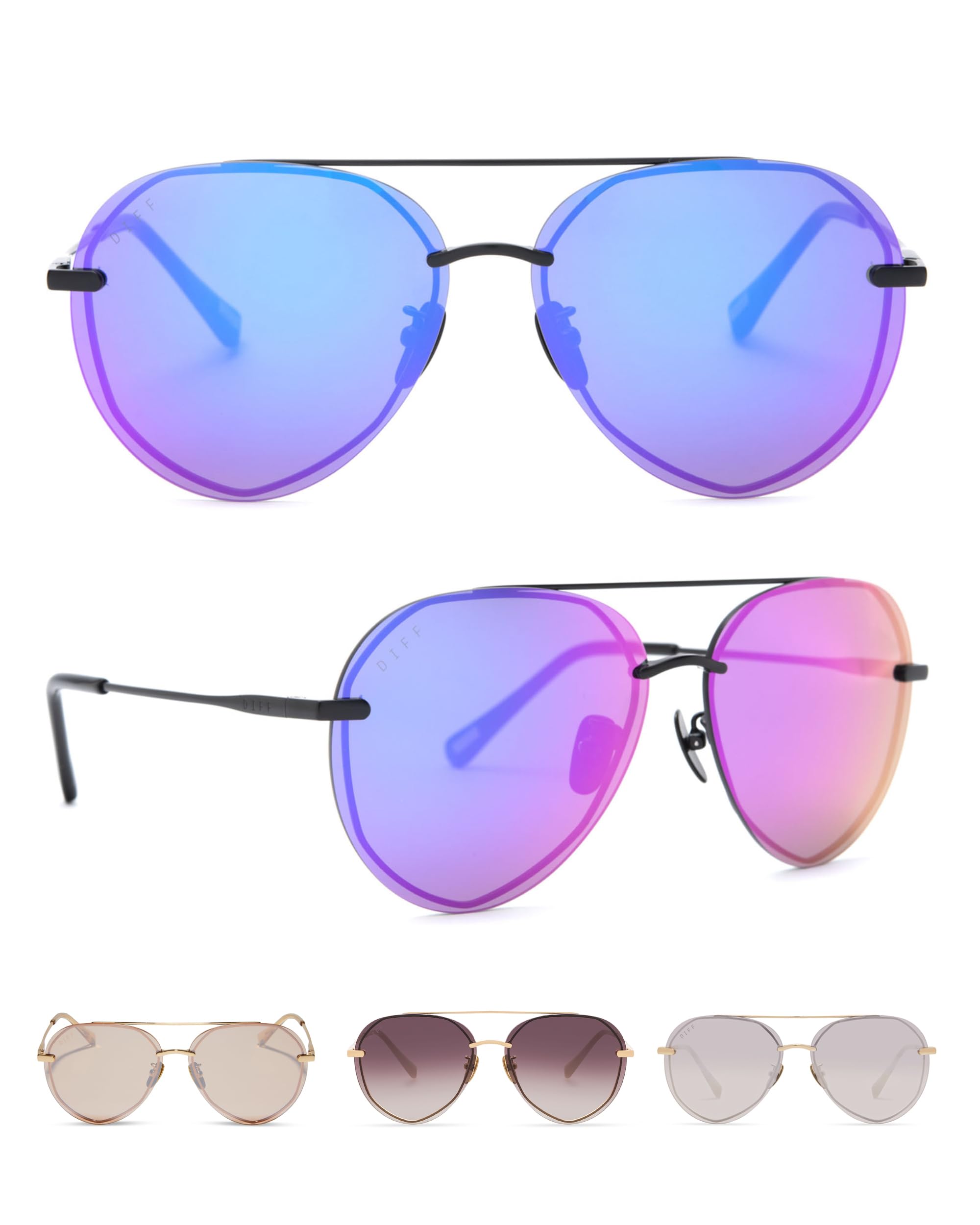 DIFF Lenox Designer Oversized Aviator Sunglasses for Women - UV400 Protection, Stainless Steel Frames - Perfect for Driving, Beach & Outdoor Activities