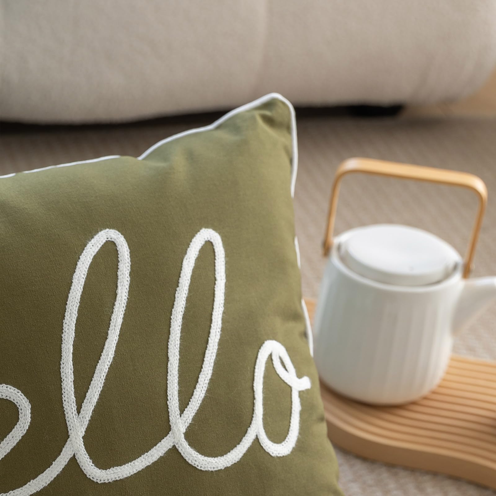 YIcabinet Set of 2 Soft Solid Decorative Square Throw Pillow Covers 18x18 Inch - Green Hello Sunshine Pattern for Sofa, Bedroom, Outdoor Patio & Car Decor - Perfect for Home Accent, Living Room Coziness and Seasonal Decorations