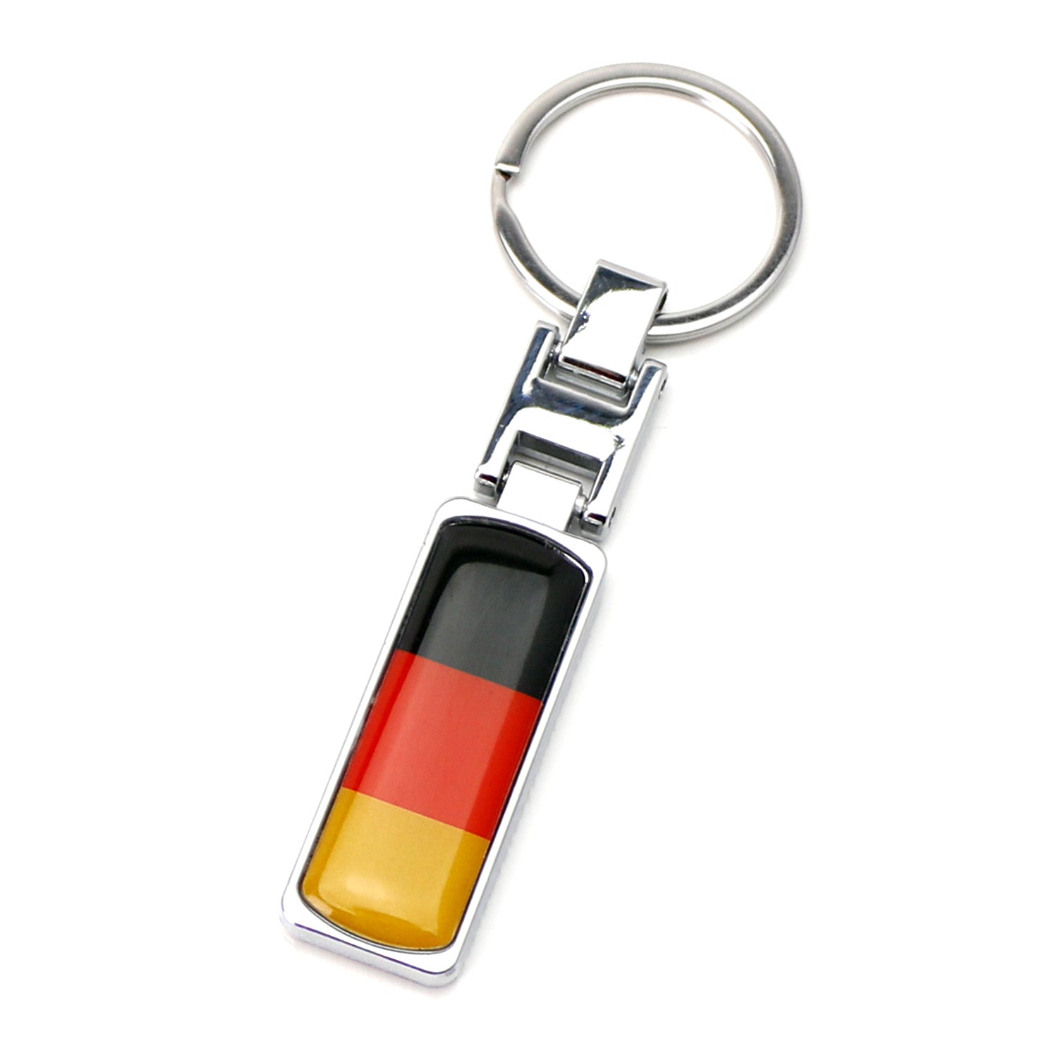 Germany Flag Design Black Red Yellow Stripe Chrome Badge Keychain Ring - Perfect for Car Keys, Backpacks & Travel Accessories