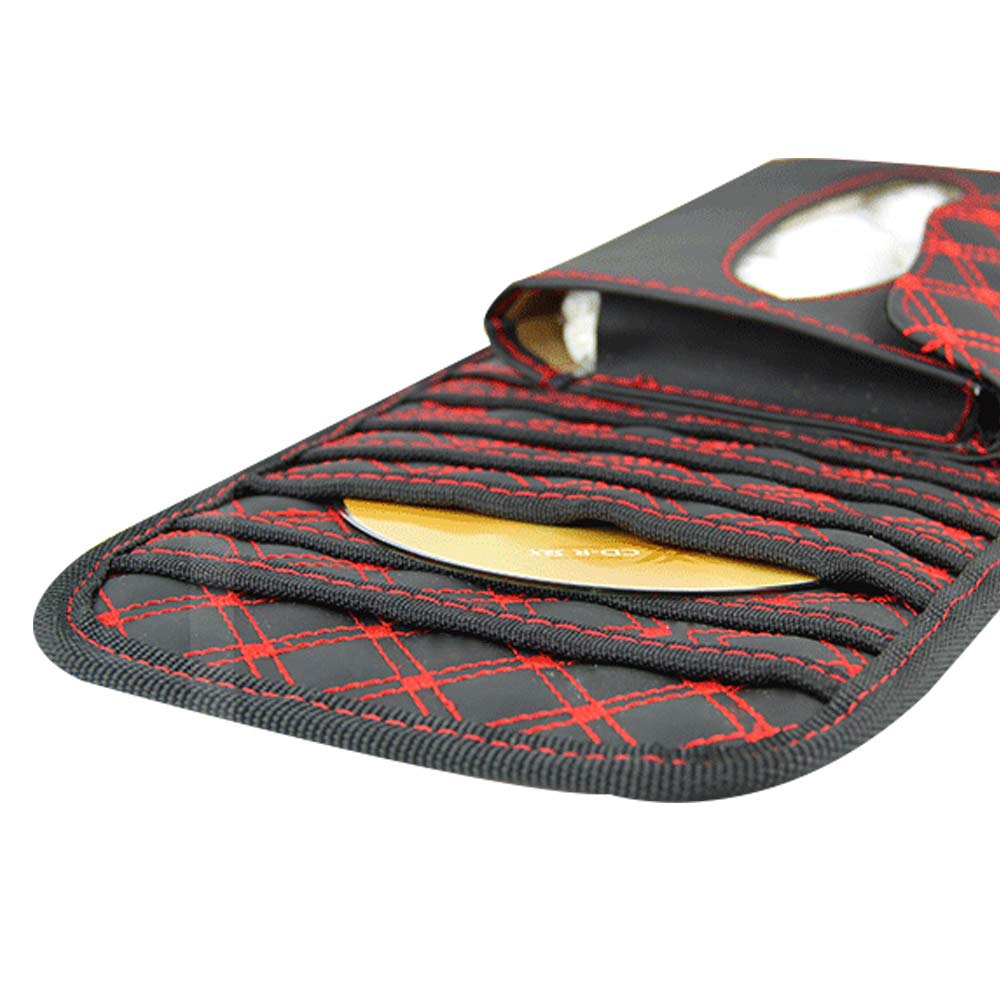 Car Sun Visor Organizer with CD Holder & Tissue Storage - Red | Perfect for Road Trips, Commuting & Keeping Your Vehicle Neat