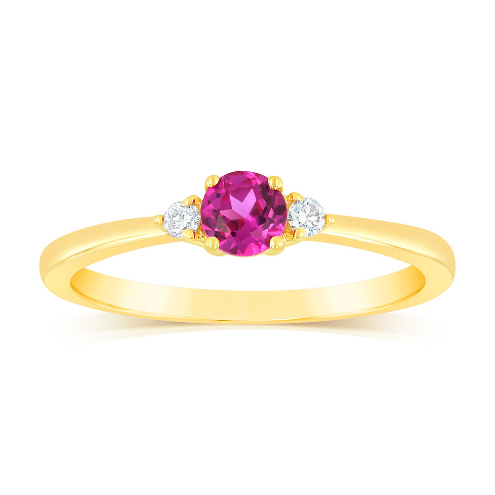 0.30 Carat Lab-Created Ruby & Diamond Ring in 9K Yellow Gold - Elegant Engagement, Anniversary or Gift Jewelry for Women