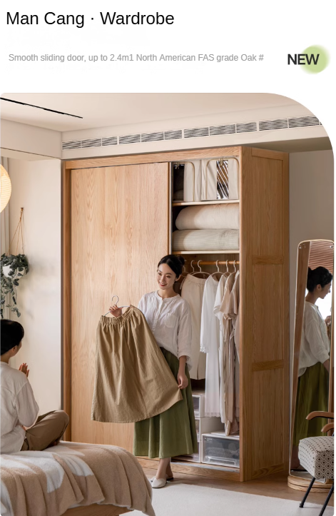 Solid Oak Wood Sliding Door Wardrobe Closet - Modern Storage Solution for Bedroom, Living Room & Office