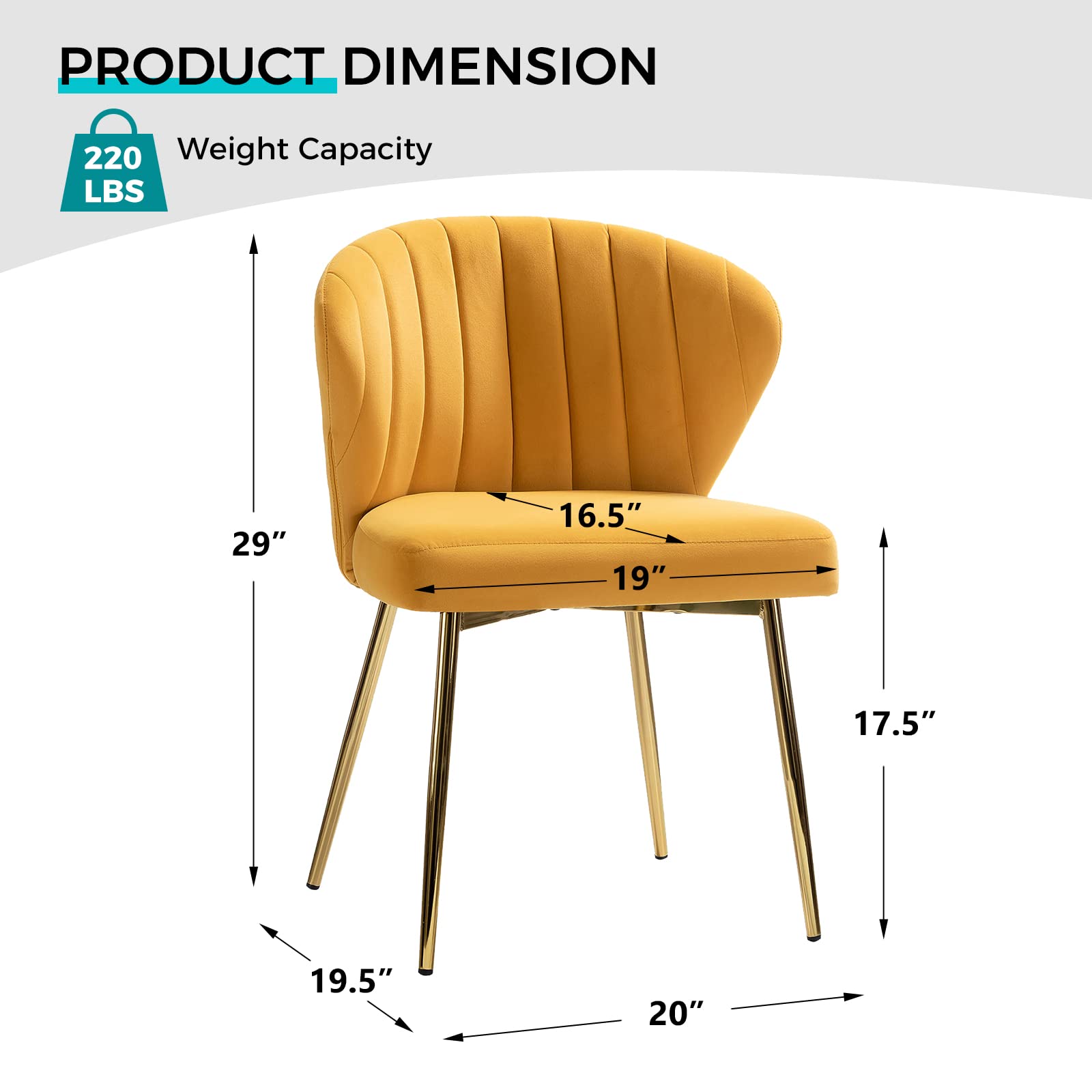 TINA'S HOME Modern Velvet Dining Chairs with Golden Metal Legs - Tufted Back Accent Chair for Living Room, Kitchen, Bedroom & Vanity | Small Upholstered Side Chair in Mustard Yellow - Perfect for Home Decor, Beauty Room & Patio Seating