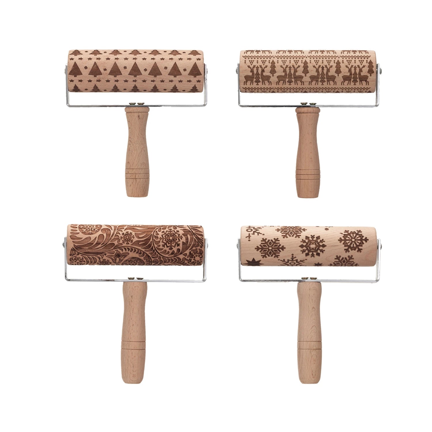 Beech Wood Laser Cut Holiday Rolling Pin for Baking Cookies - Christmas Tree & Snowflake Designs - Perfect for Holiday Baking, DIY Gifts & Cookie Decorating