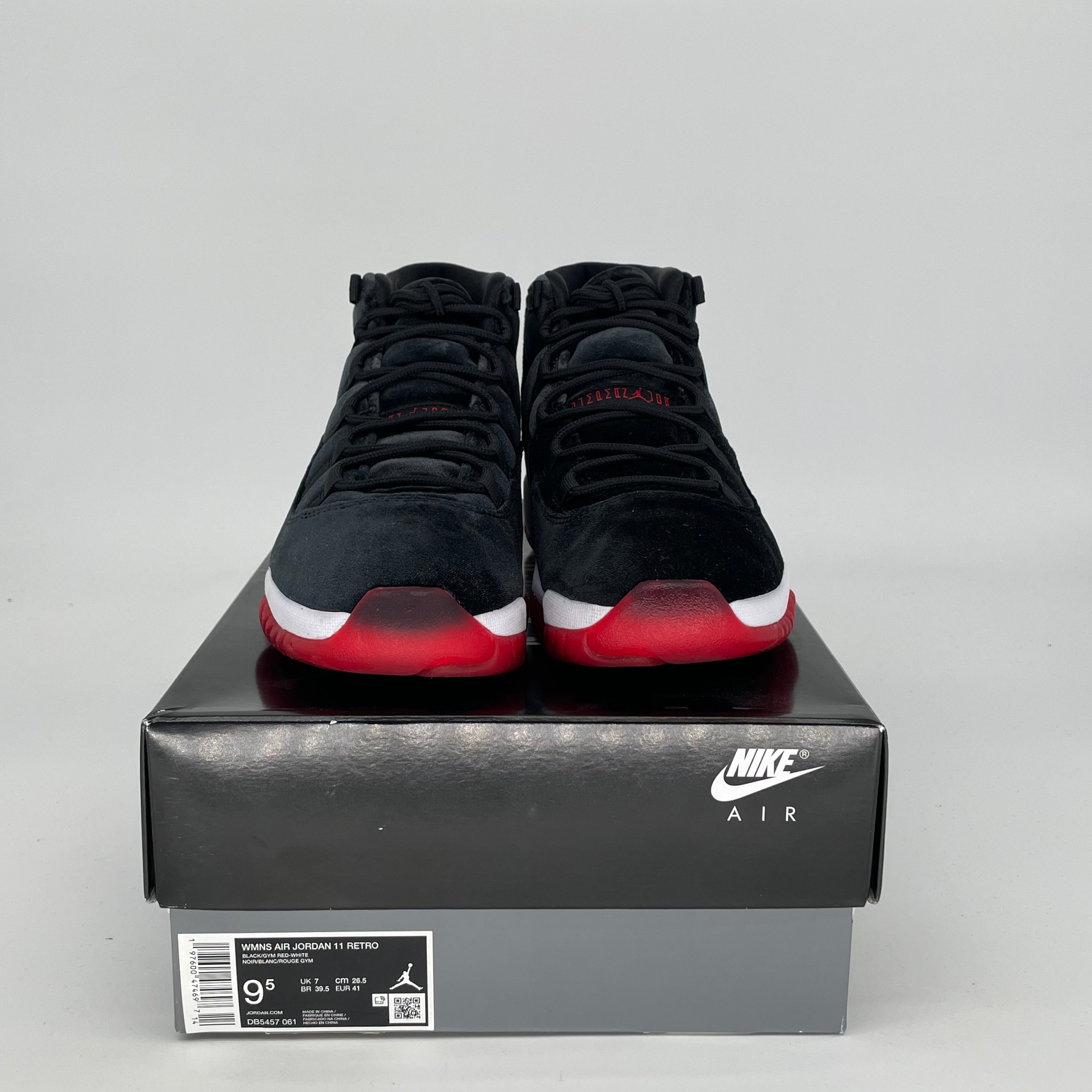 Original Air Jordan 11 Retro 'Bred' Velvet Basketball Shoes - Women's Size 8/9.5W (DB5457-061) - Perfect for Streetwear & Court Performance