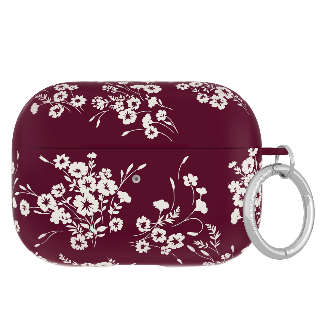 French Burgundy Floral AirPod Case - Elegant Protective Cover for AirPods 1/2/3 & Pro - Perfect for Travel, Work & Daily Use