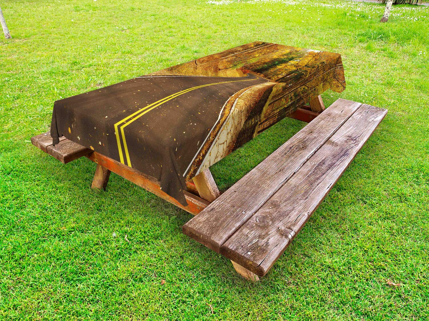 Ambesonne Autumn Forest Tablecloth - Waterproof Washable Picnic Table Cover with Scenic Fall Foliage Design, 58x120 Inches, Perfect for Outdoor Dining, Thanksgiving Decor, and Seasonal Parties