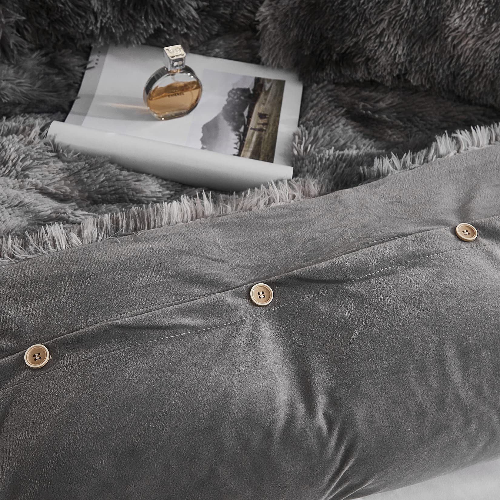 WERDIM Shaggy Fluffy Tie Dye Duvet Cover Set - Soft Velvety Bedding with Button Closure & Pillowcases - Dark Grey Tie Dye Pattern - Twin Size for Cozy Bedroom Decor & Guest Room Styling
