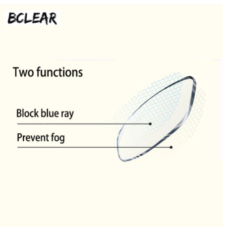 BCLEAR 1.56 Index Aspherical Anti-Fog & Anti-Blue Light Clear Myopic Lenses - Perfect for Computer Work, Gaming, and Daily Eye Protection